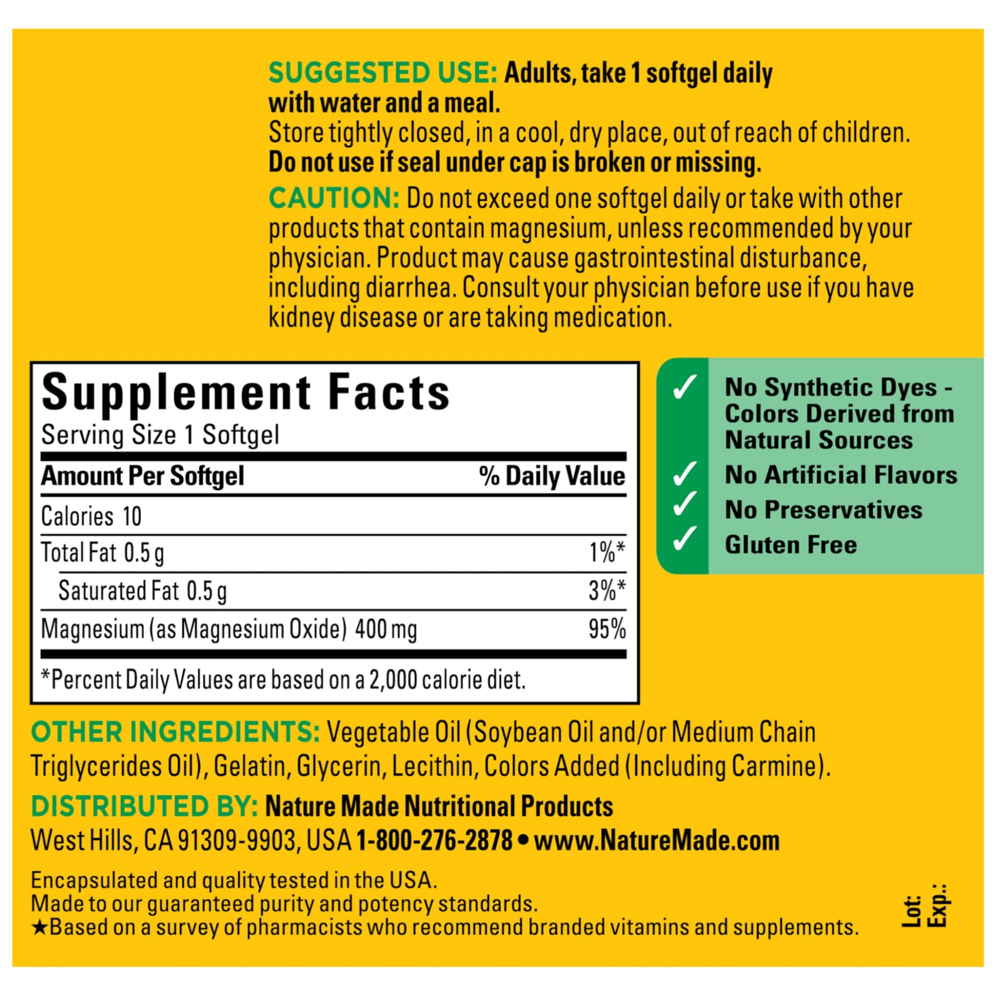 Nature Made Magnesium Oxide 400 mg Softgels, Extra Strength Magnesium Supplements for Men and Women, Support for Muscle, Nerve, Bone and Heart, 110 Day Supply Nature Made uk supplements