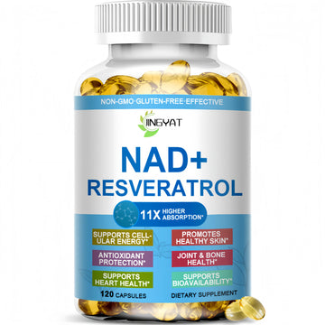 JINGYAT 11-in-1 NAD Supplement with Resveratrol, CoQ10, Quercetin, Collagen, Grape Seed for Cellular Energy, Mental Focus & Antioxidant Support - NAD Supplement for Women & Men, 120 Soft Capsules JINGYAT uk supplements