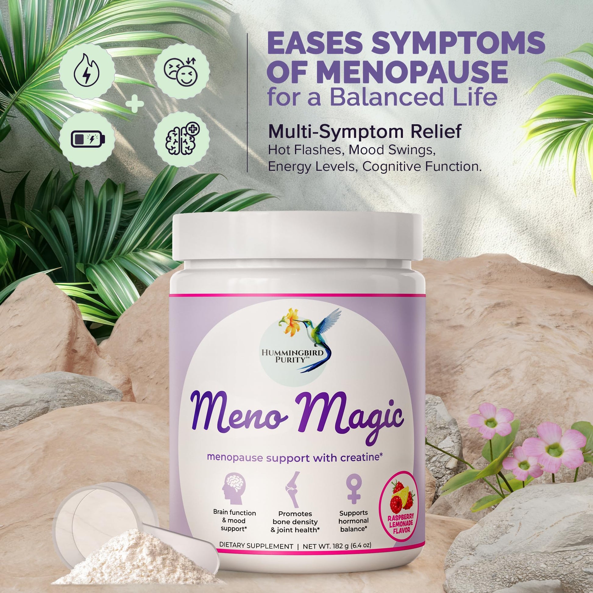 Meno Magic Menopause Support Drink – Raspberry Lemonade with Creatine, Herbs & Vitamins | 30 Servings Hummingbird Purity uk supplements