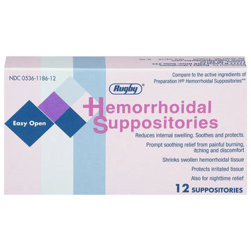 Rugby Hemorrhoidal Suppositories - Soothing and Shrinking Action for Internal Hemorrhoids with Cocoa Butter and Phenylephrine HCl, Easy Open Design - 12 Count RUGBY LABORATORIES uk supplements