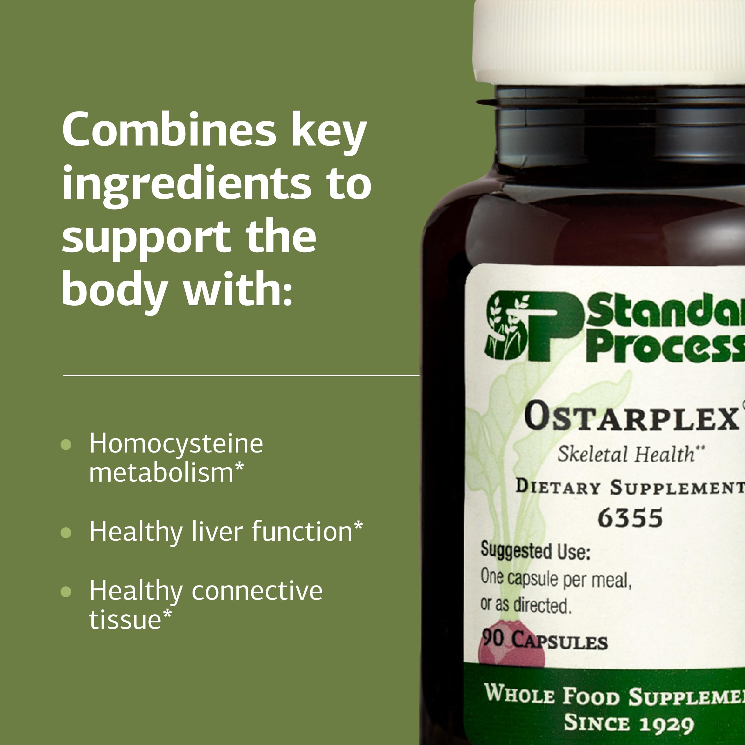 Standard Process Ostarplex - Dietary Supplement for Connective Tissue Health - Aids Liver Health & Function - Contains Vitamin B6 - Non-Dairy - 90 Capsules (90 Servings) Standard Process Inc. uk supplements