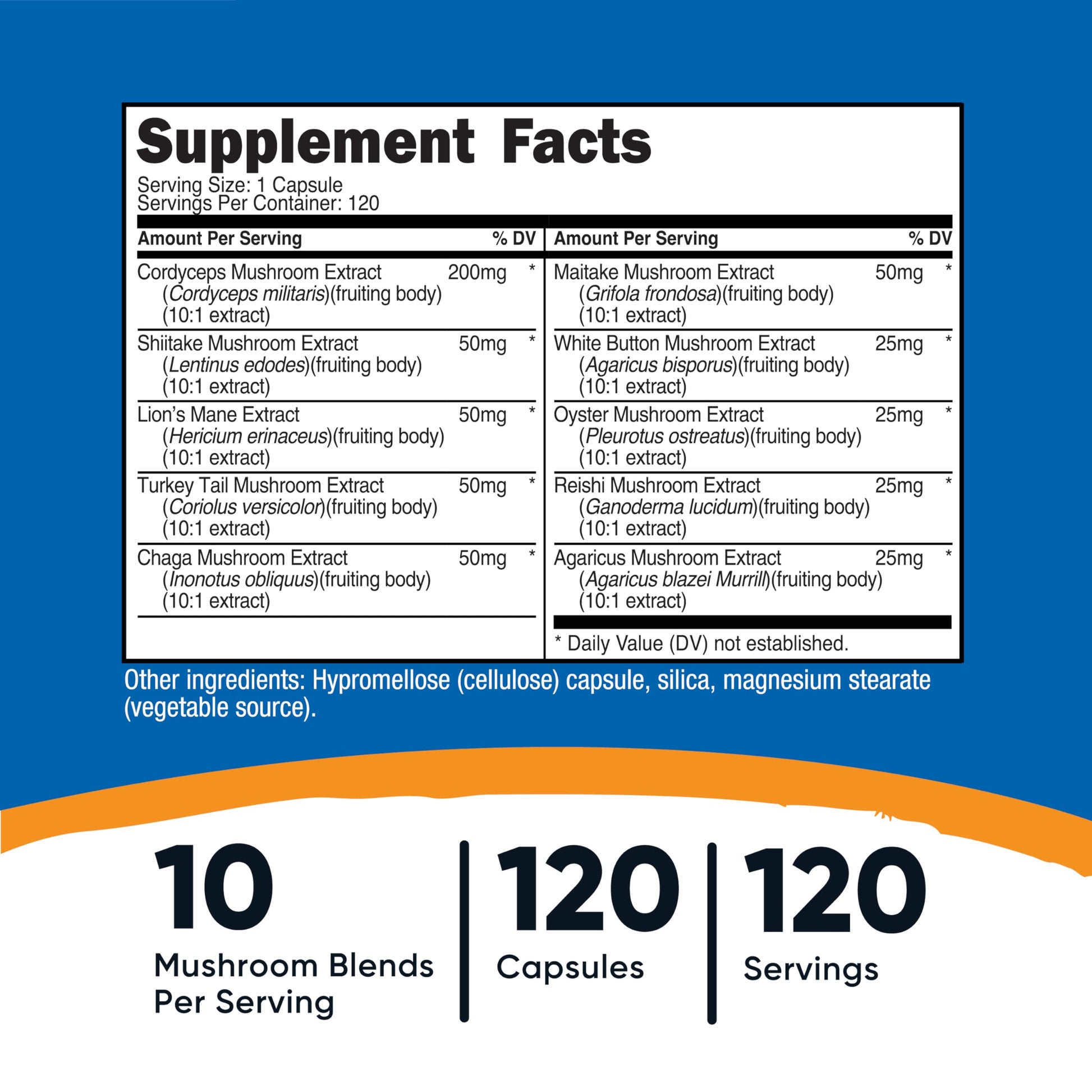 Nutricost Mushroom Complex Supplement, 120 Capsules - 10 Mushroom Blend (with Reishi, Maitake, Shiitake, Lion's Mane, and More) - Non-GMO and Gluten Free Nutricost uk supplements