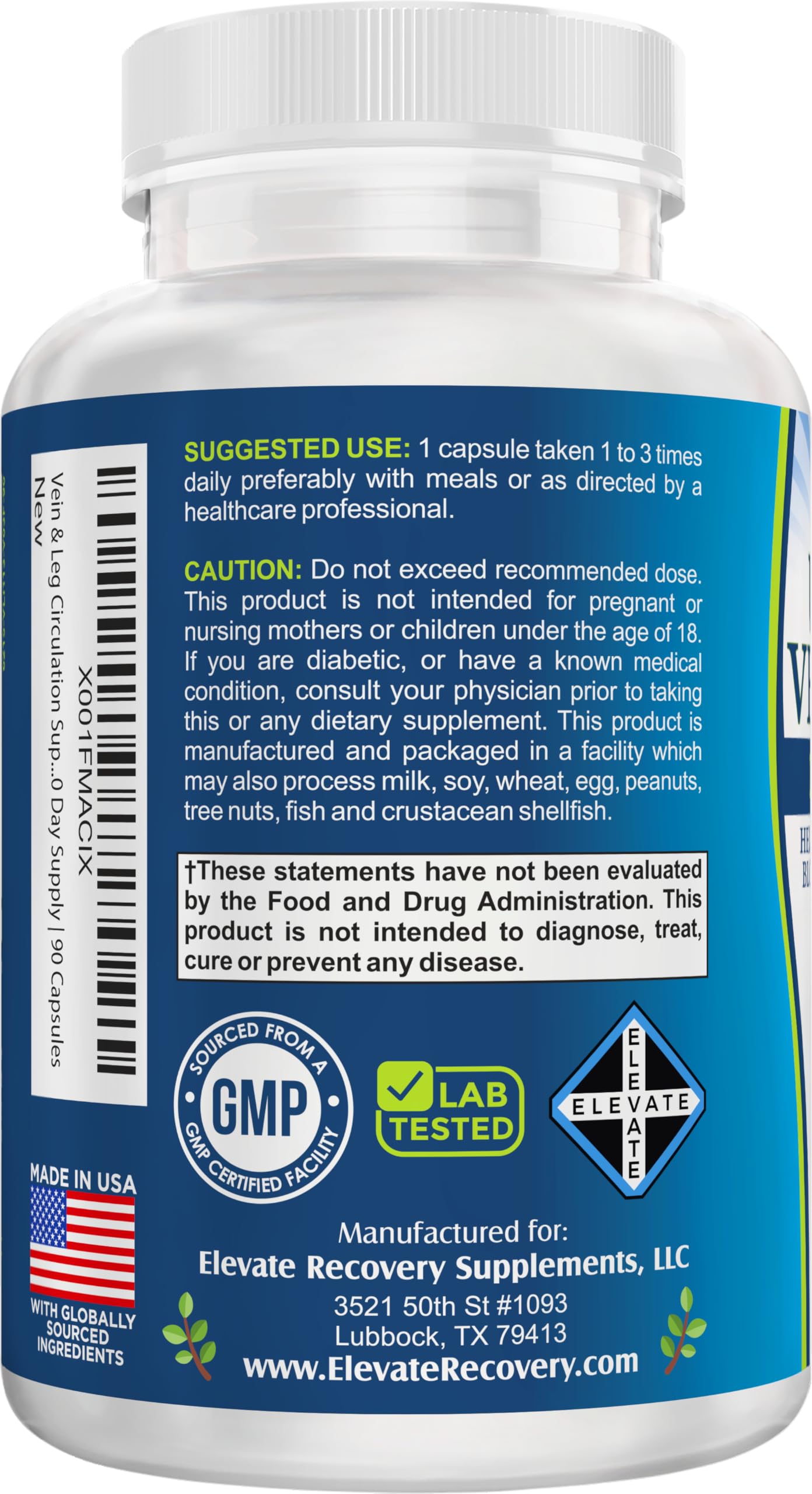 8-in-1 Vein & Leg Health Circulation Support Supplements | Leg + Vein Formula | Circulatory Support Supplement | 1-Month Supply | 90 Capsules Elevate Recovery Supplements uk supplements