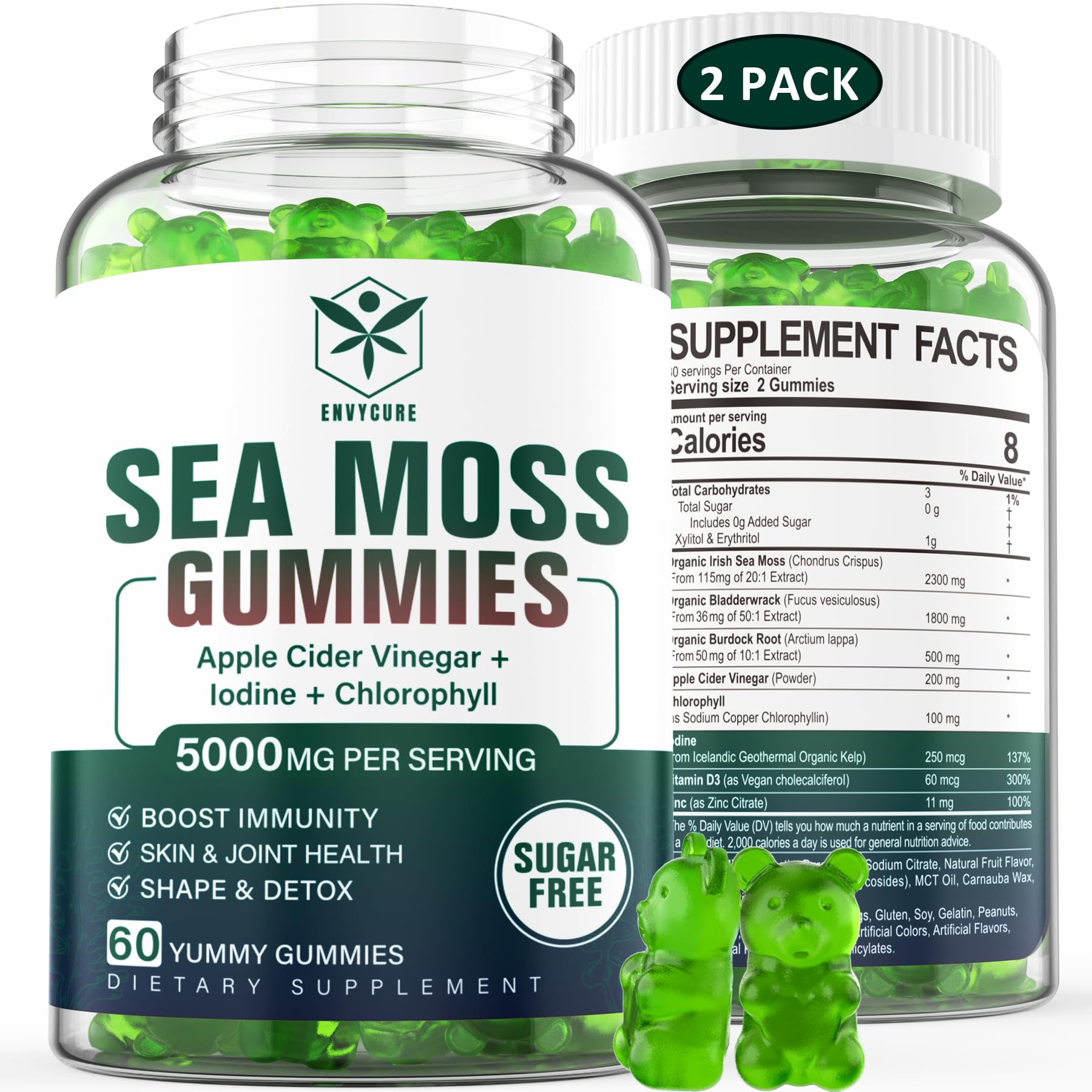 Sugar-Free Sea Moss Iodine Gummies 5000mg, Extra Strength Irish Moss Gel Supplement EnvyCure uk supplements