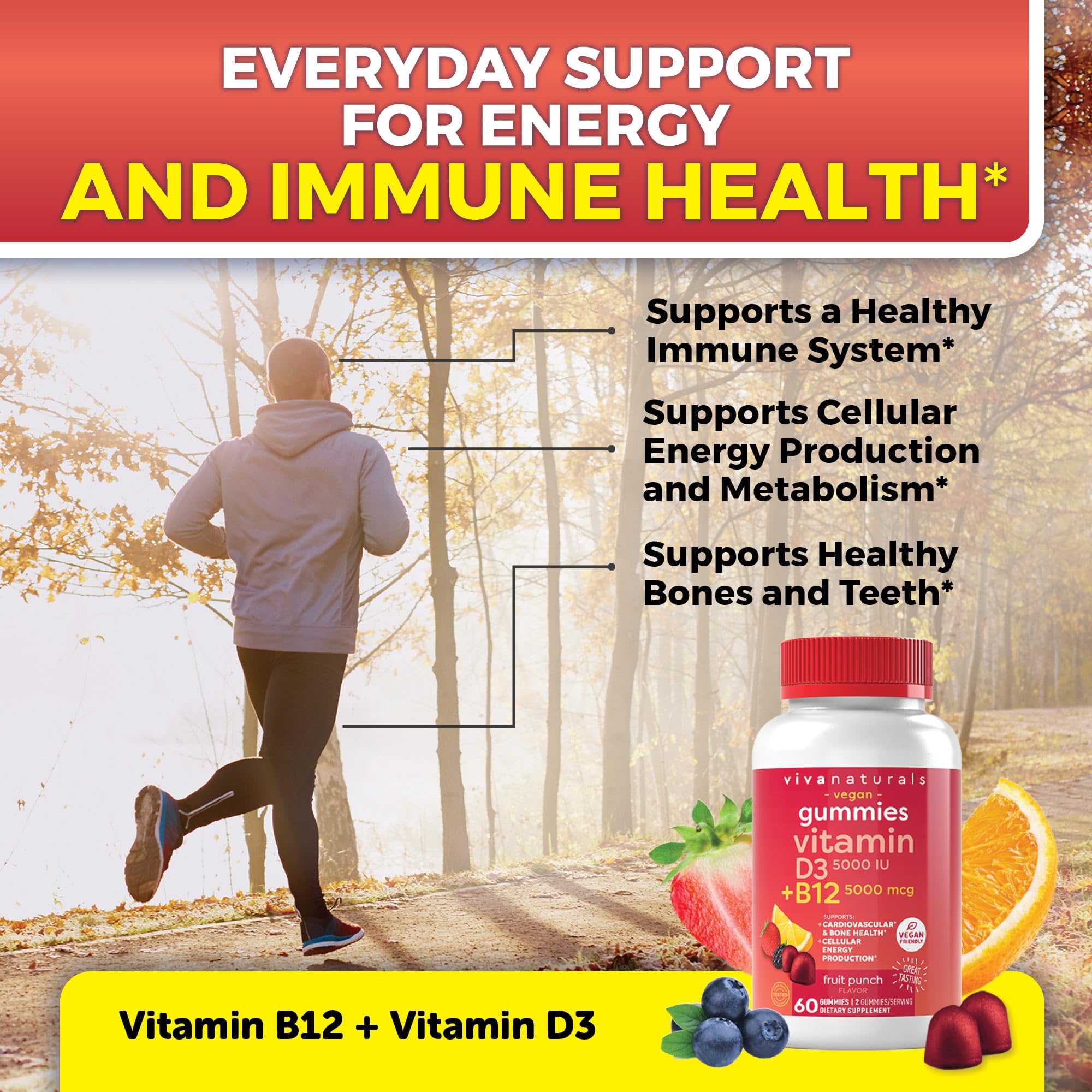Viva Naturals Plant-Based B12 Gummies with Vitamin D3 - Chewable 5000mcg B12 Viva Naturals uk supplements