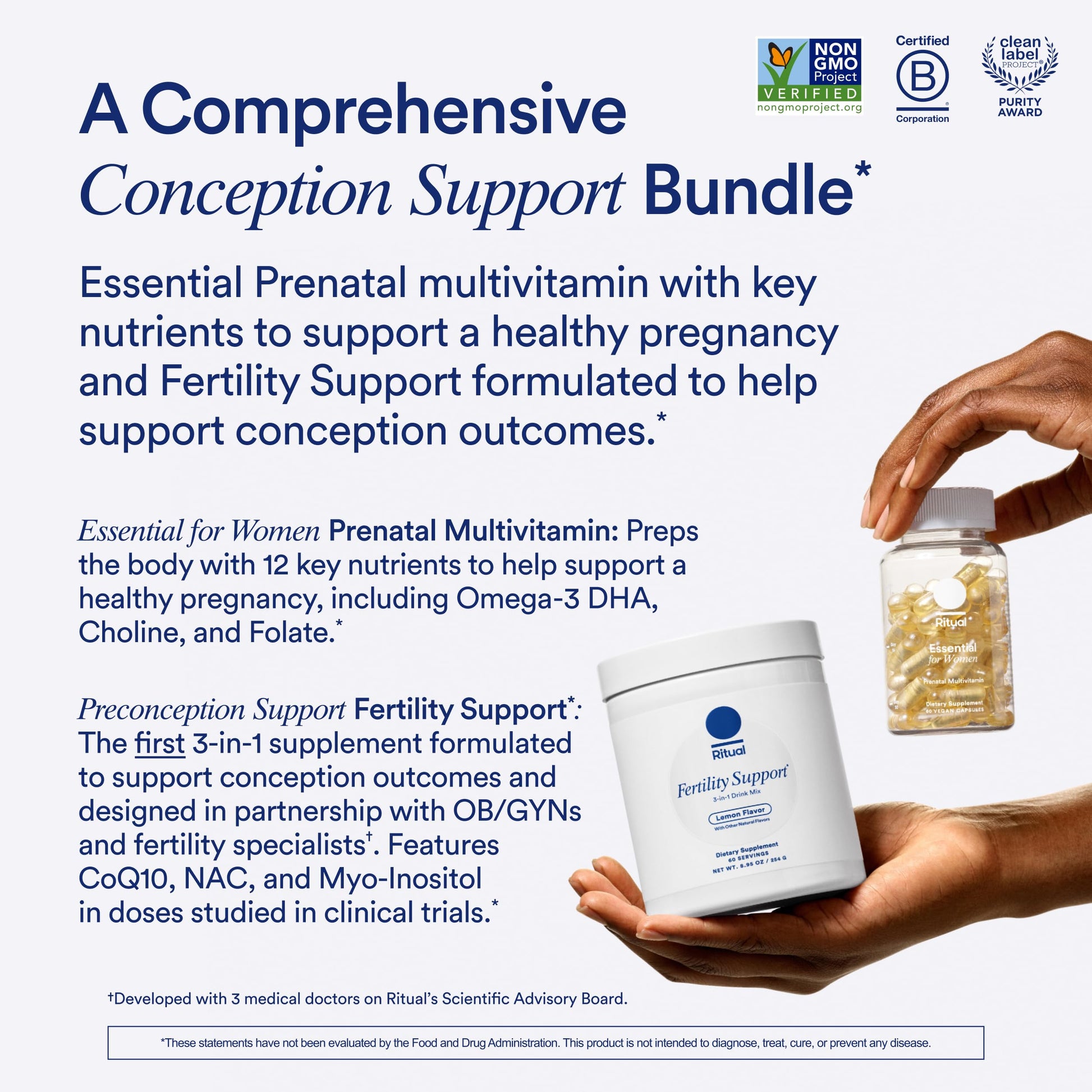 Ritual Preconception Bundle: Essential for Women Prenatal Multivitamin and Lemony Fertility Support Drink Mix Supplement with NAC, CoQ10, and Myo-Inositol. Vegan and Formulated to Support Her.* Ritual uk supplements