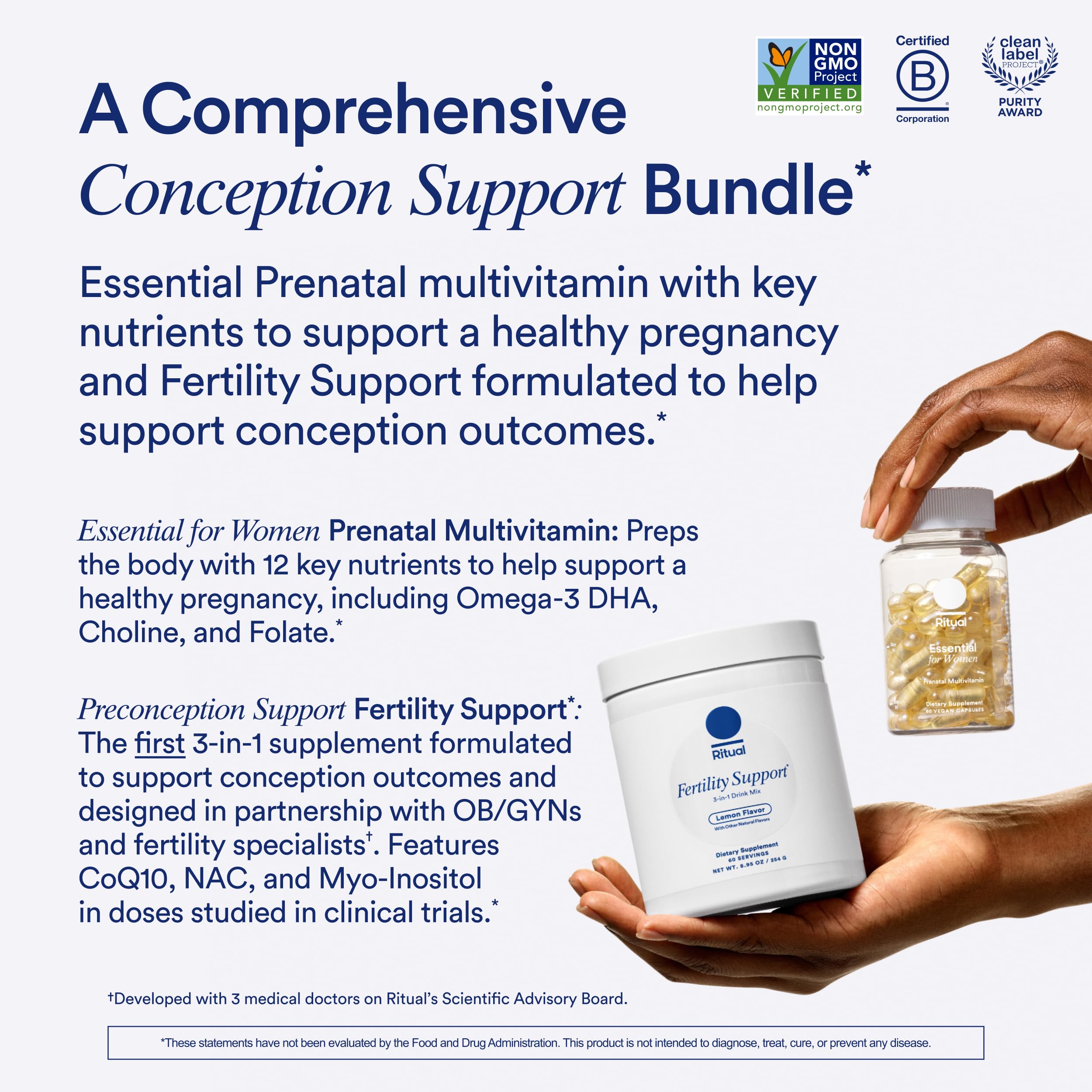 Ritual Preconception Bundle: Essential for Women Prenatal Multivitamin and Lemony Fertility Support Drink Mix Supplement with NAC, CoQ10, and Myo-Inositol. Vegan and Formulated to Support Her.* Ritual uk supplements