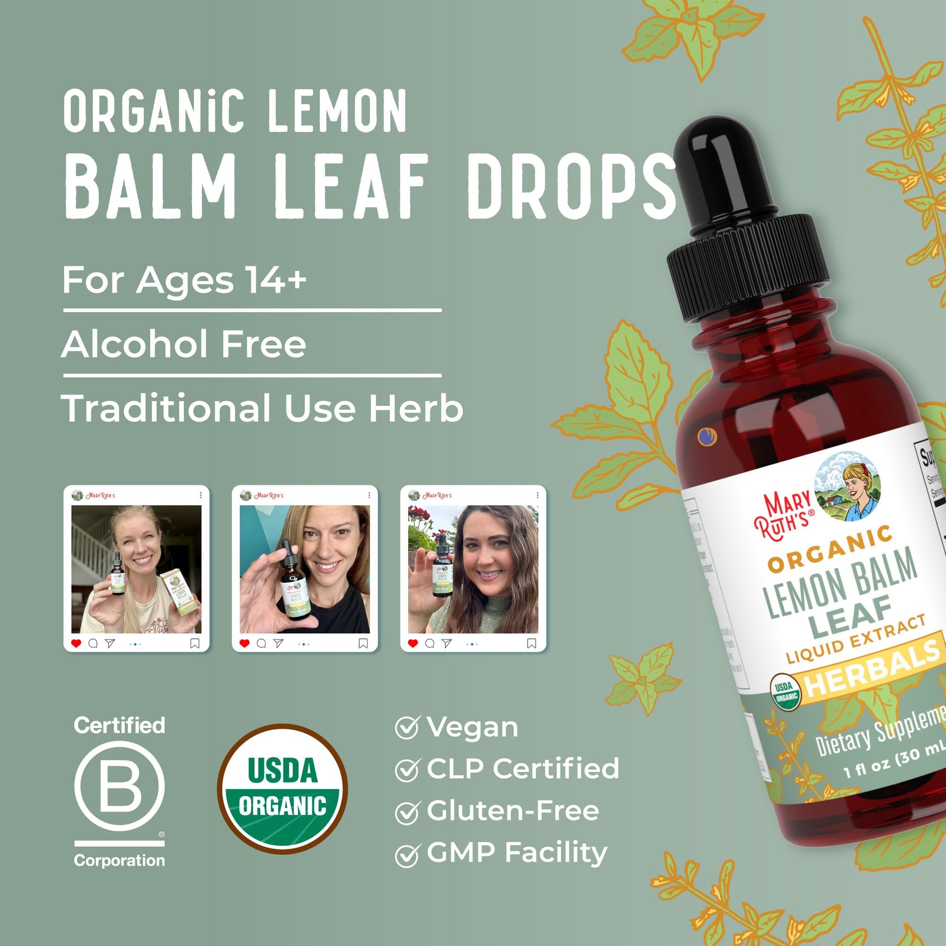 MaryRuth Organics Lemon Balm Leaf Liquid Extract | Mood Support | Relaxation | Calming | Nervine Herbal | Lemon Balm Tincture | USDA Organic | Vegan | Non-GMO | Gluten Free | 1 Fl Oz MARYRUTH'S uk supplements