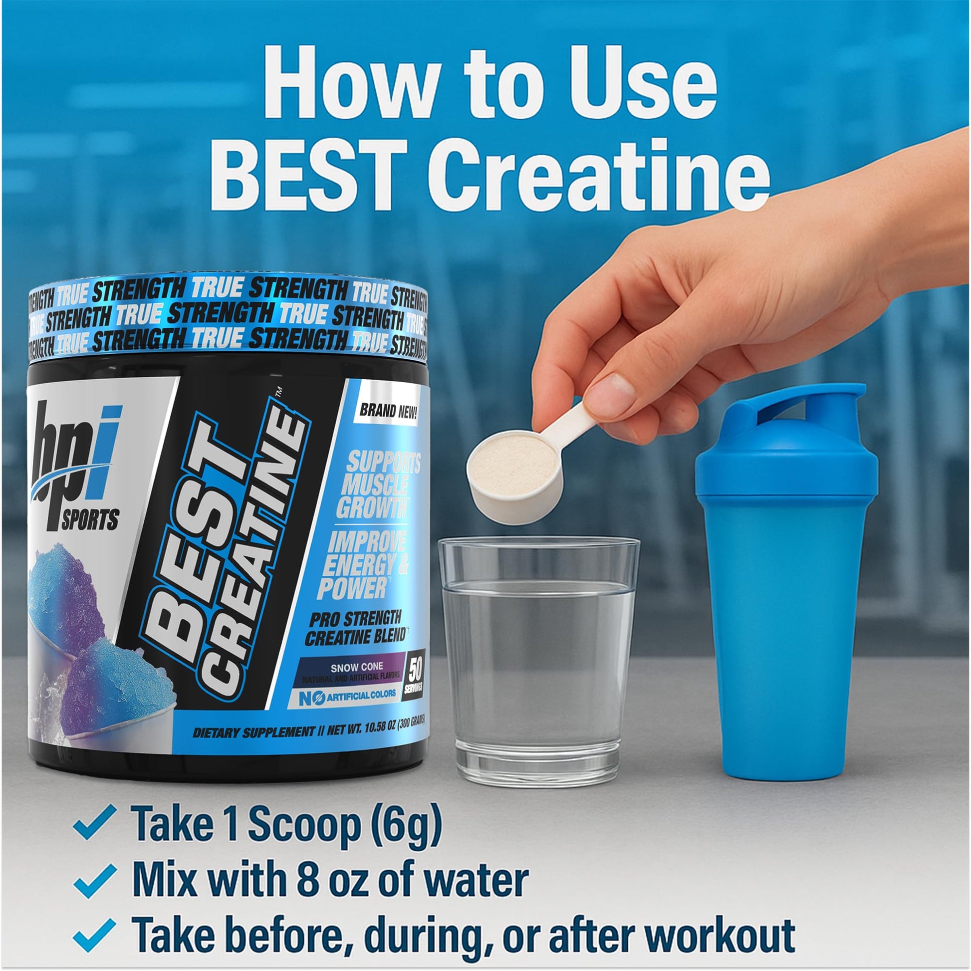 BPI Sports Best Creatine - Creatine Monohydrate Powder for Men & Women, Himalayan Salt - Strength, Pump, Endurance, Muscle Growth, Muscle Definition - No Bloat - Snow Cone - 50 servings - 10.58 Oz BPI Sports uk supplements