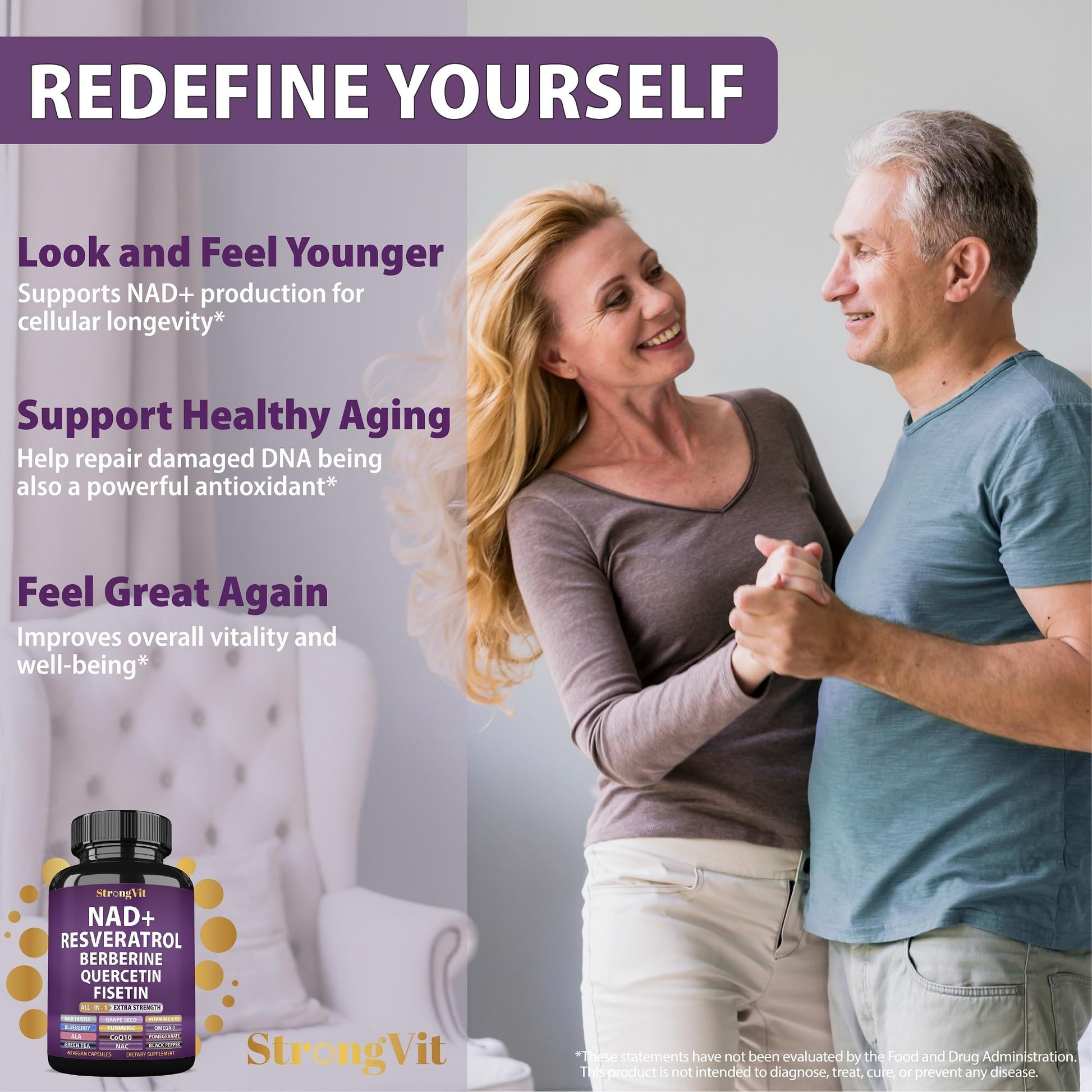 NAD Resveratrol Supplement with Berberine, Quercetin, CoQ10. Anti-Aging Formula for Women & Men. Liposomal NAD Plus, NAD+ Booster, Pure Organic Vitamin, USA StrongVit uk supplements