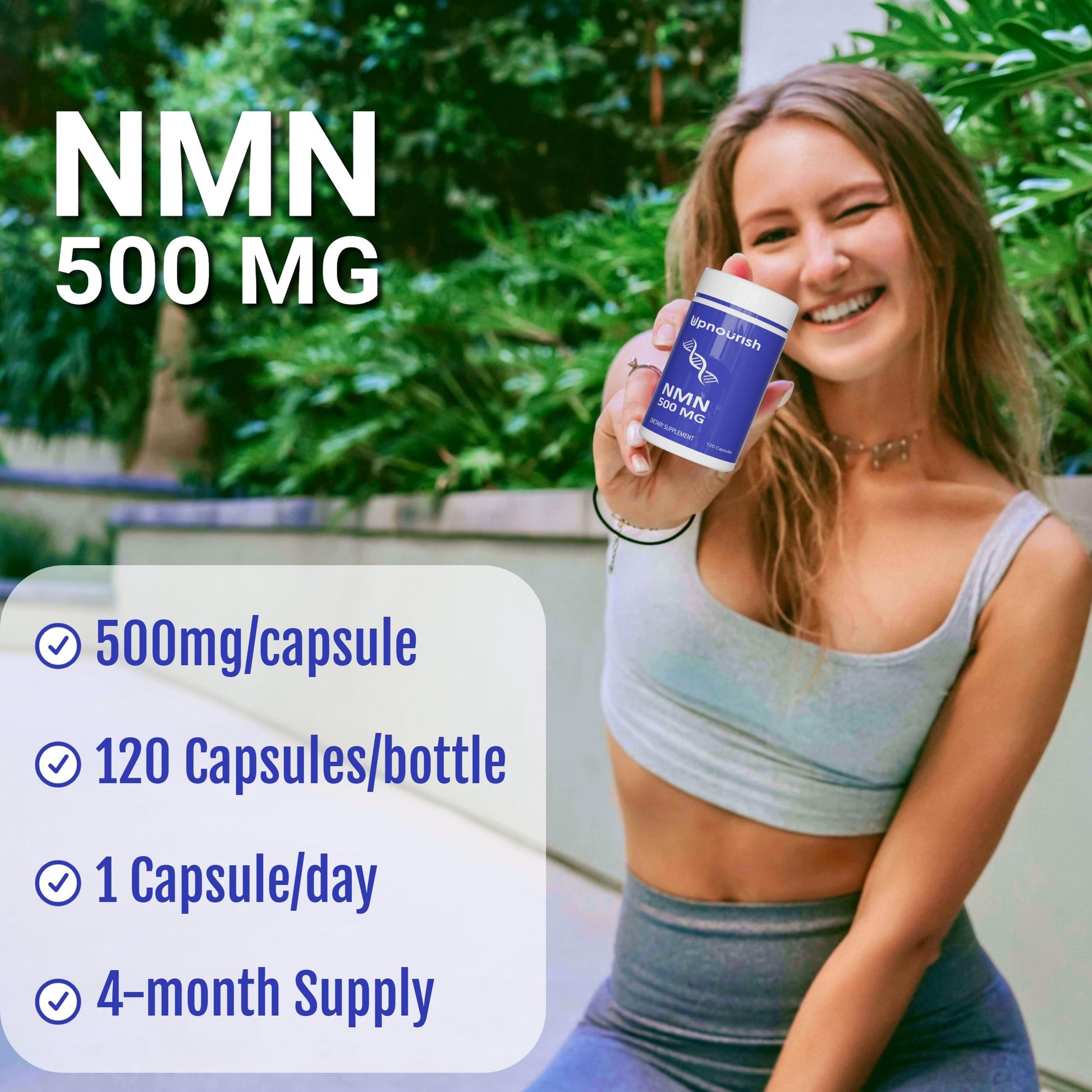 UpNourish NMN 500mg 120 Capsules - Beta Nicotinamide Mononucleotide NAD Supplement - Nicotinamide Riboside Alternative for Women & Men UpNourish uk supplements