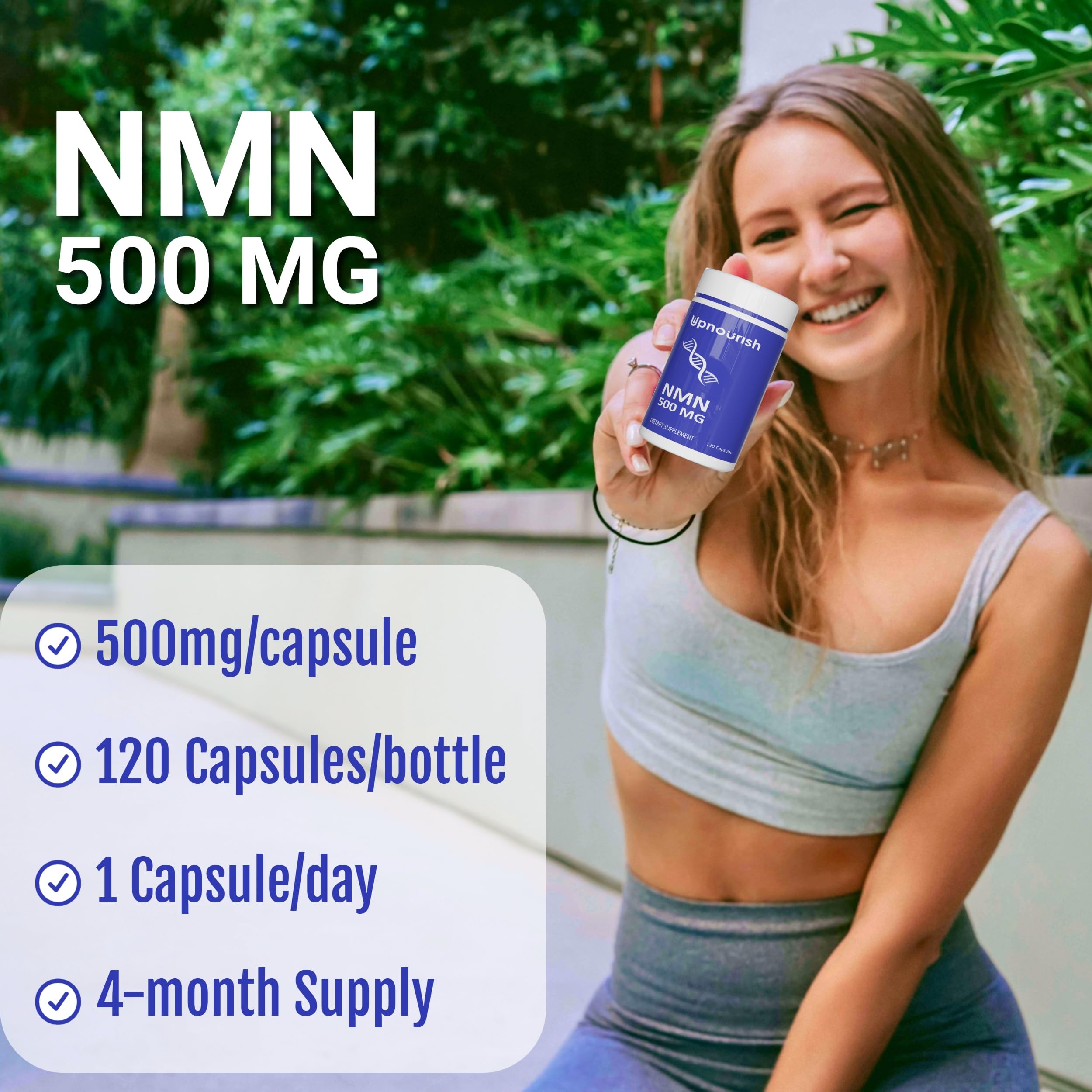 UpNourish NMN 500mg 120 Capsules - Beta Nicotinamide Mononucleotide NAD Supplement - Nicotinamide Riboside Alternative for Women & Men UpNourish uk supplements