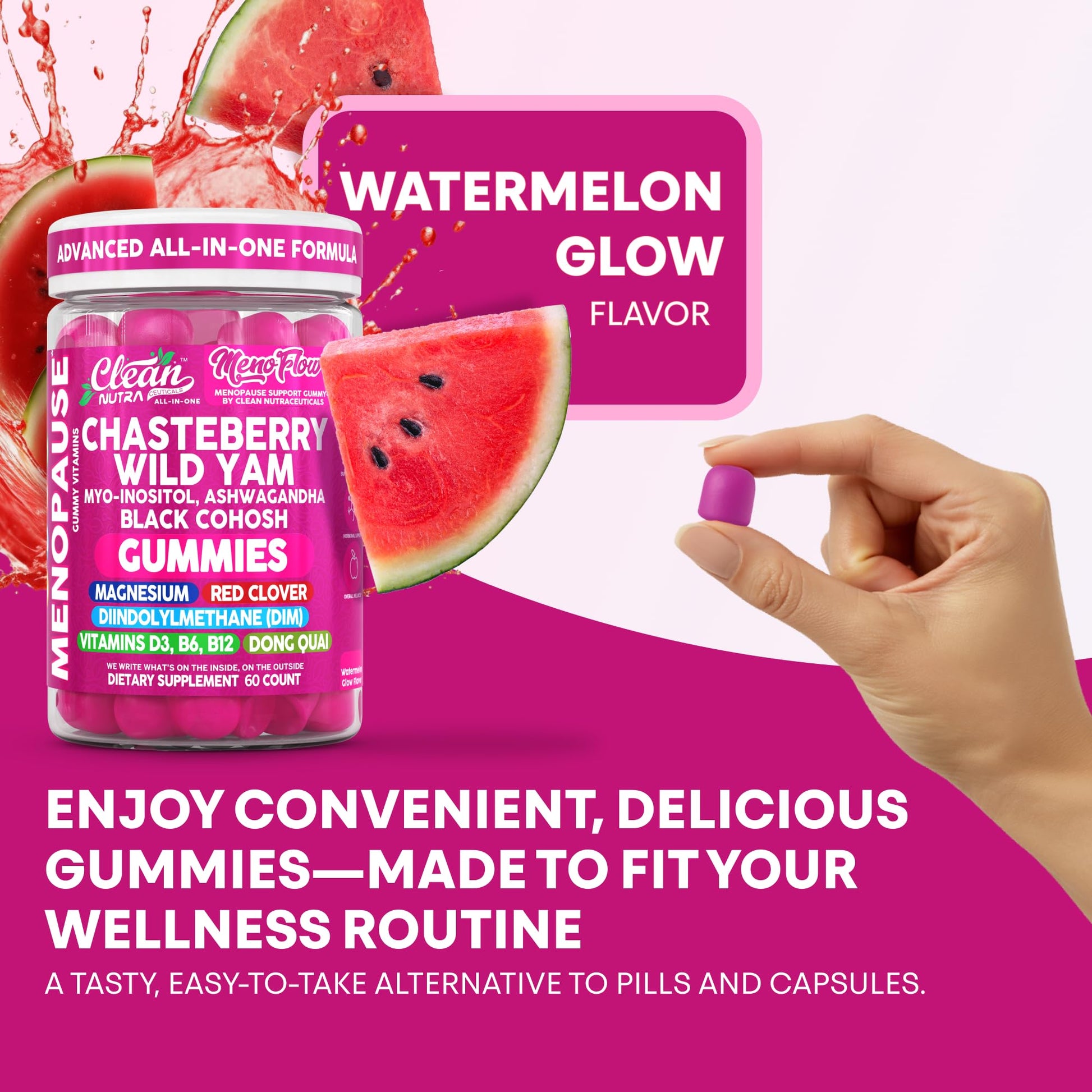 Clean Nutra Menopause Supplements for Women Chastberry Wild Yam Gummies Inositol Black Cohosh Magnesium Red Clover DIM Supplement B6 Magnesium Glycinate Glycine Vitex Hormone Balance Gummy Vitamins Clean Nutraceuticals uk supplements