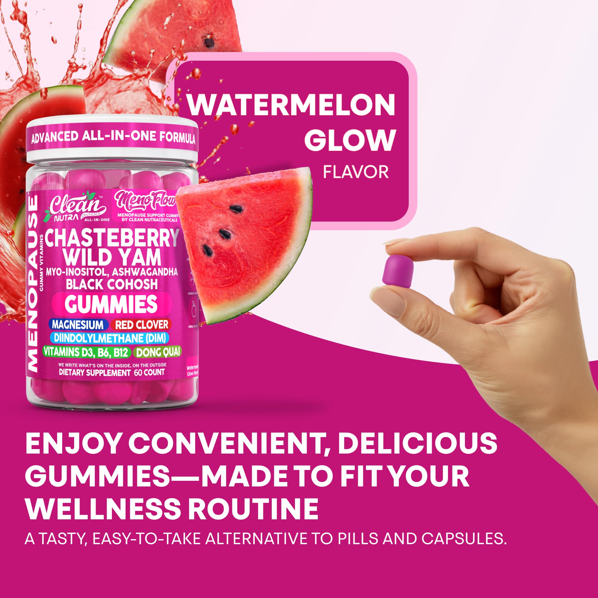 Clean Nutra Menopause Supplements for Women Chastberry Wild Yam Gummies Inositol Black Cohosh Magnesium Red Clover DIM Supplement B6 Magnesium Glycinate Glycine Vitex Hormone Balance Gummy Vitamins Clean Nutraceuticals uk supplements