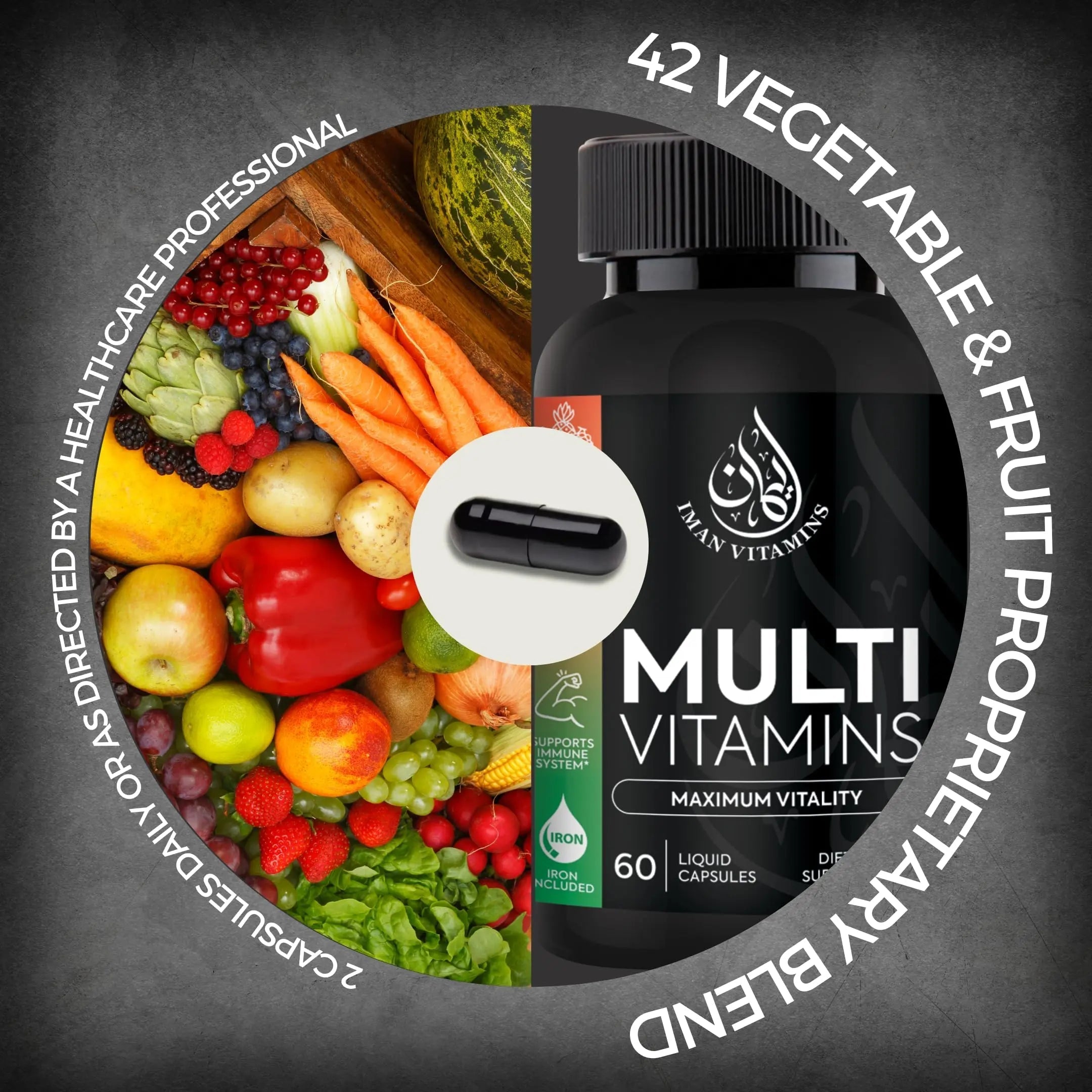 Iman Vitamins Halal Complete Multivitamin Capsules for Adults Men & Women | 42 Fruit & Vegetable Blend Iman Vitamins uk supplements