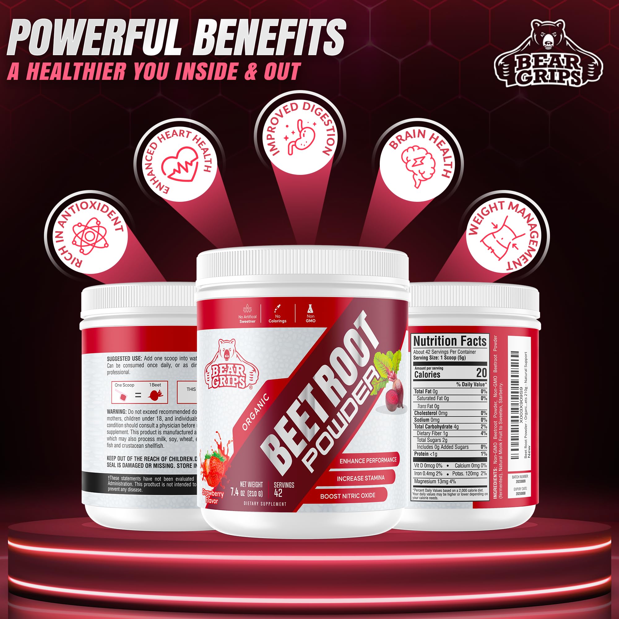 Organic Beet Root Powder - Nitric Oxide Supplement Super Food Beets Supplements Bear Grips uk supplements