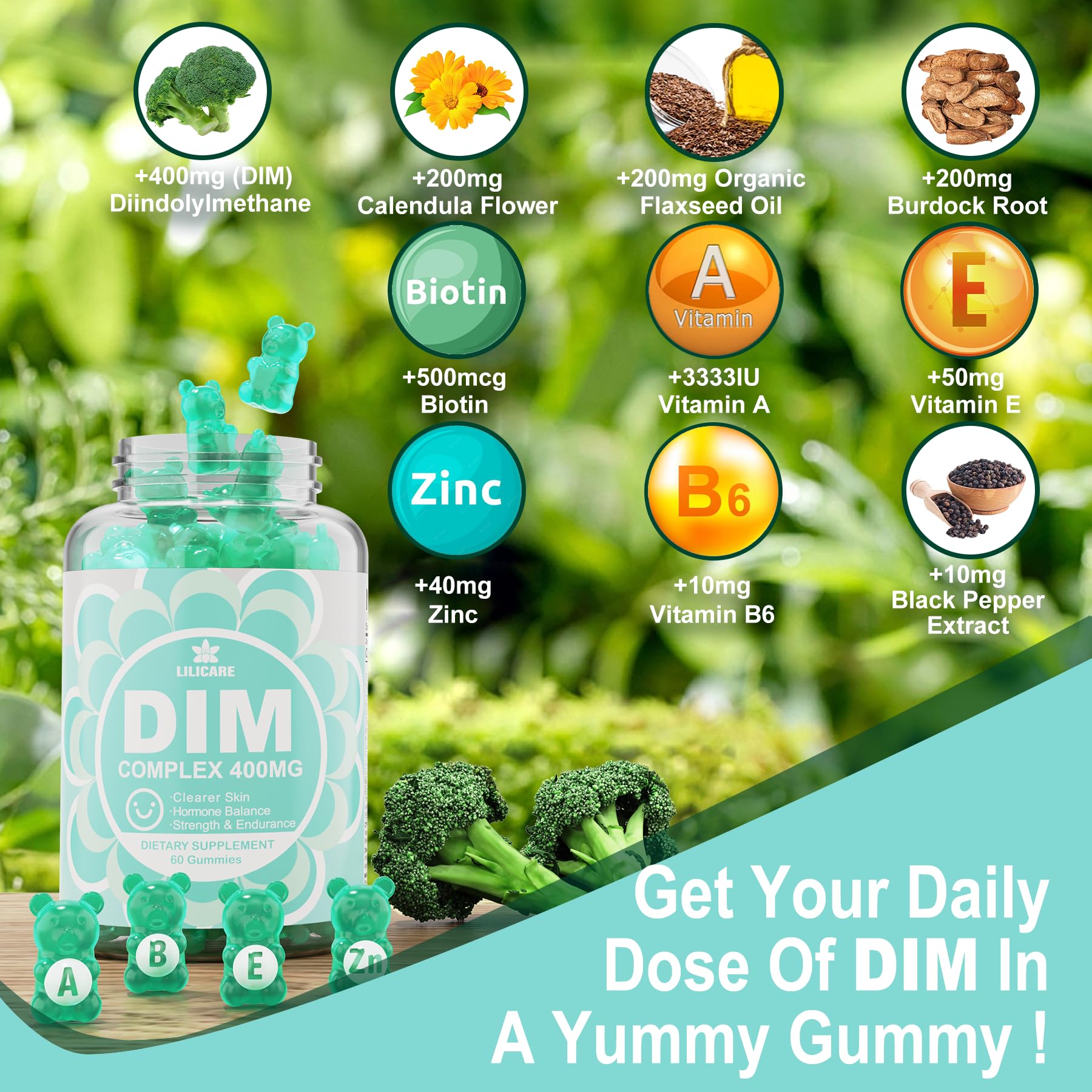 DIM Supplement Women 400mg, Estrogen Supplement for Women, Sugar Free DIM Gummies for Men & Women w/ Biotin, Flaxseed Oil, Burdock, Calendula, BioPerine for Hormone Balance, Menopause & Prostate 60Cts EnvyDeal uk supplements