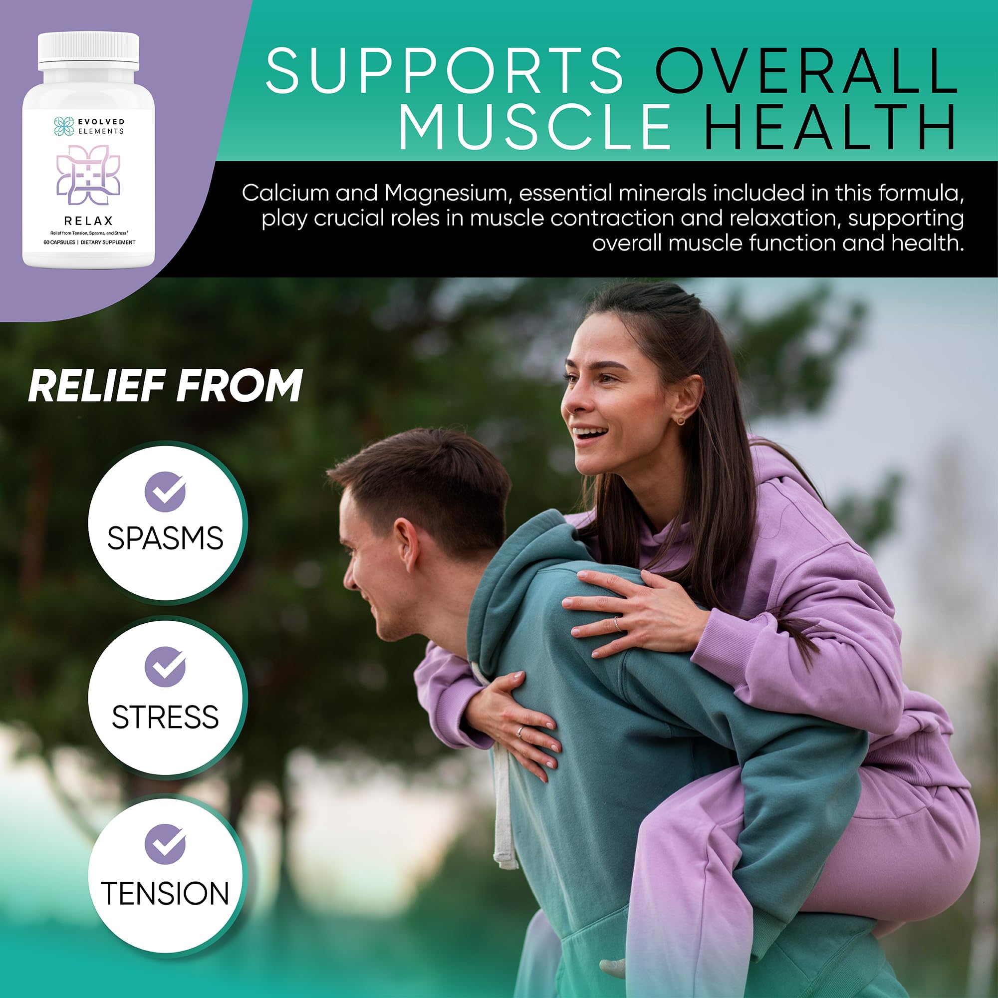Evolved Elements All-Natural Muscle Relaxer | 60 Capsules | Spasm Relief with Magnesium, Passion Flower, and Valerian Root | Relieves Muscle Spasms, Tension, and Promotes Calmness Evolved Elements uk supplements