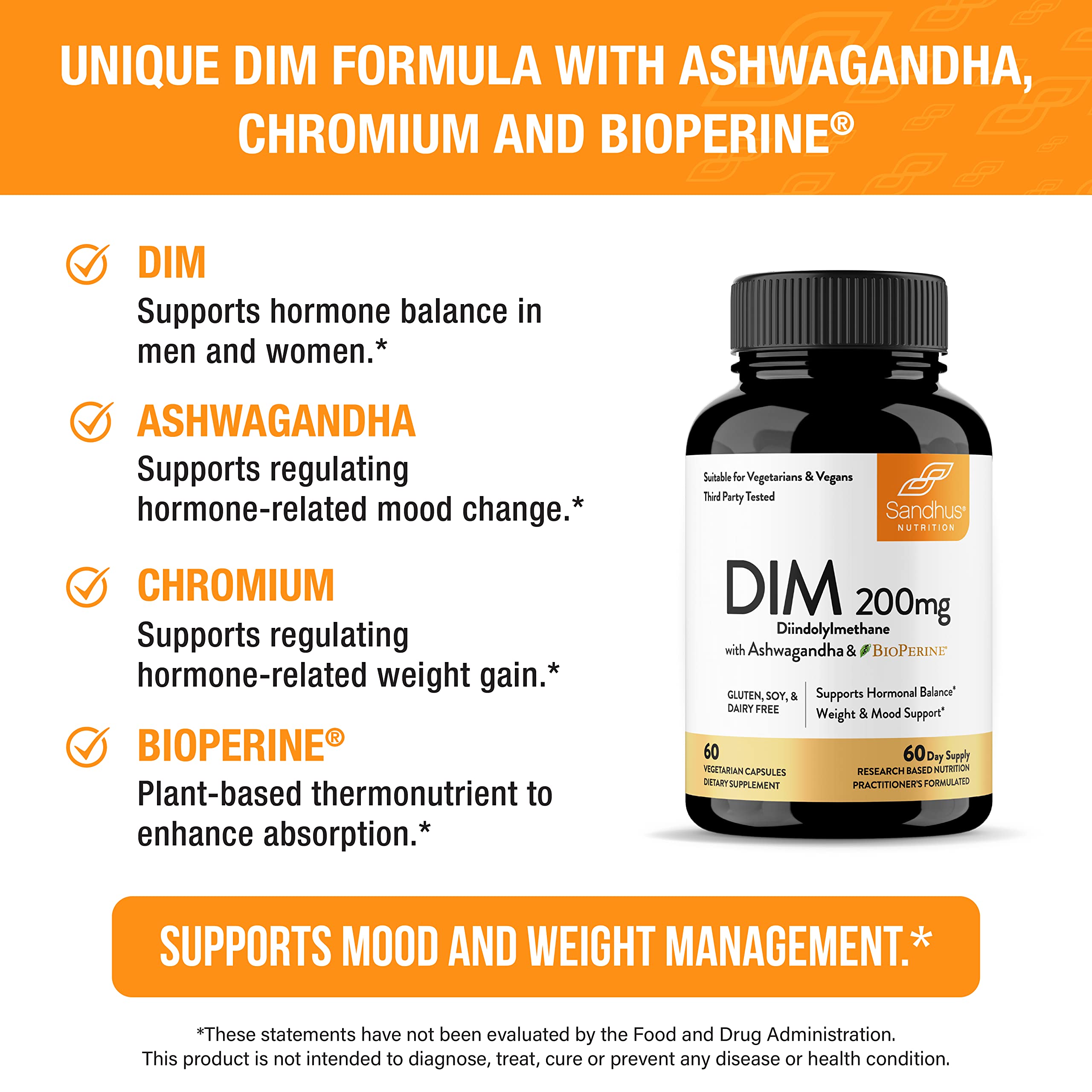 Sandhu's DIM Supplement 200 mg -60 Capsules - Diindolymethane with Ashwagandha & Bioperine Hormone Balance for Women & Men, Hormonal Acne Supplements Sandhu's uk supplements