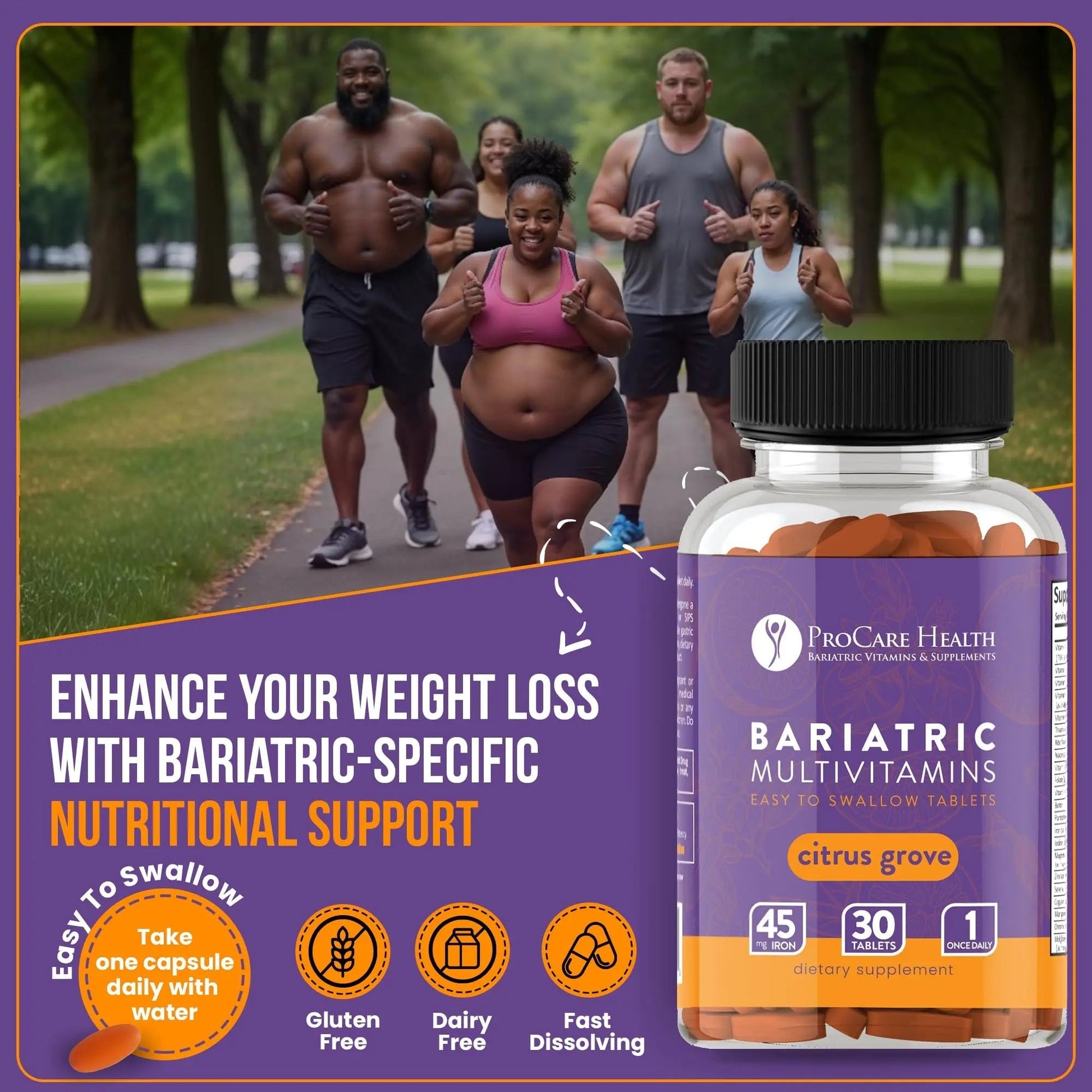 Procare Health Bariatric Multivitamin with Iron 45mg Easy to Swallow 30 Tablets - Post Op Bariatric Vitamins for Gastric Bypass Pills ProCare Health uk supplements