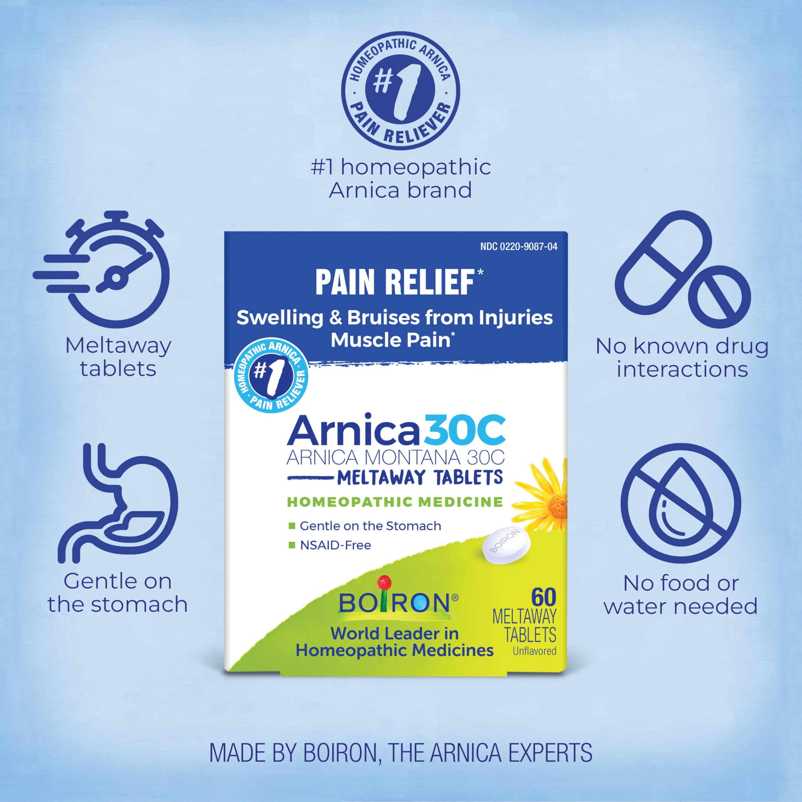 Boiron Arnica 30C Tablets for Pain Relief from Muscle Pain, Joint Soreness, Swelling from Injury or Bruises - 60 Count Boiron uk supplements