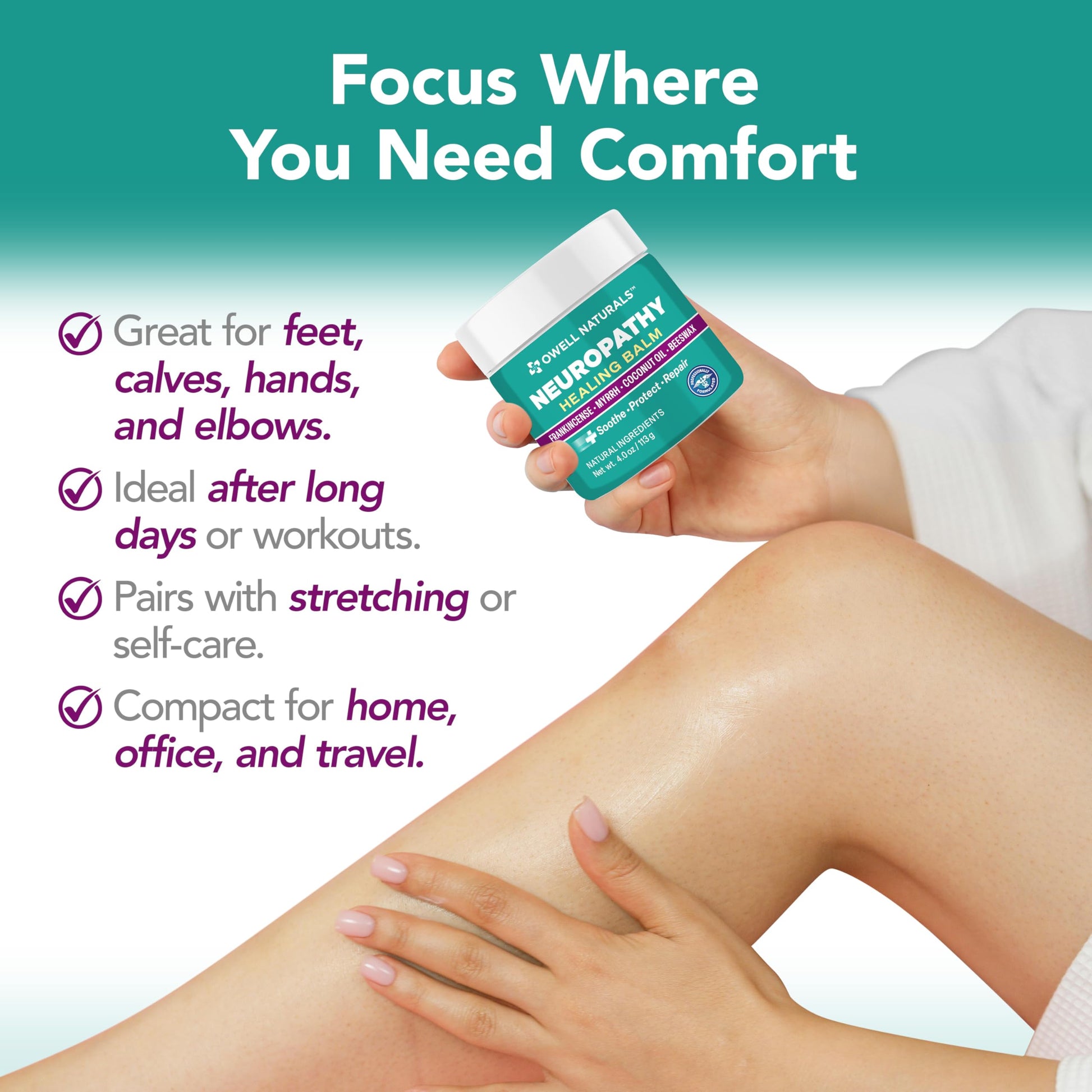 OWELL NATURALS Neuropathy Healing Balm, Fast Acting, with Frankincense, Myrrh, Coconut Oil & Beeswax, Natural Ingredients – Soothe, Protect & Repair, 4 oz (Pack of 1) Owell Naturals uk supplements