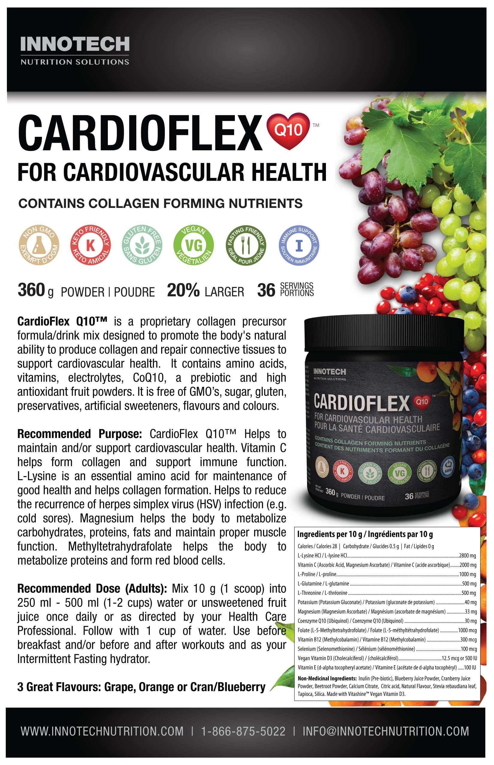 Innotech Nutrition CardioFlex Q10 Heart Health & Energy Support CoQ10 Amino Acids & Electrolytes Orange 360g Innotech Nutrition Solutions uk supplements