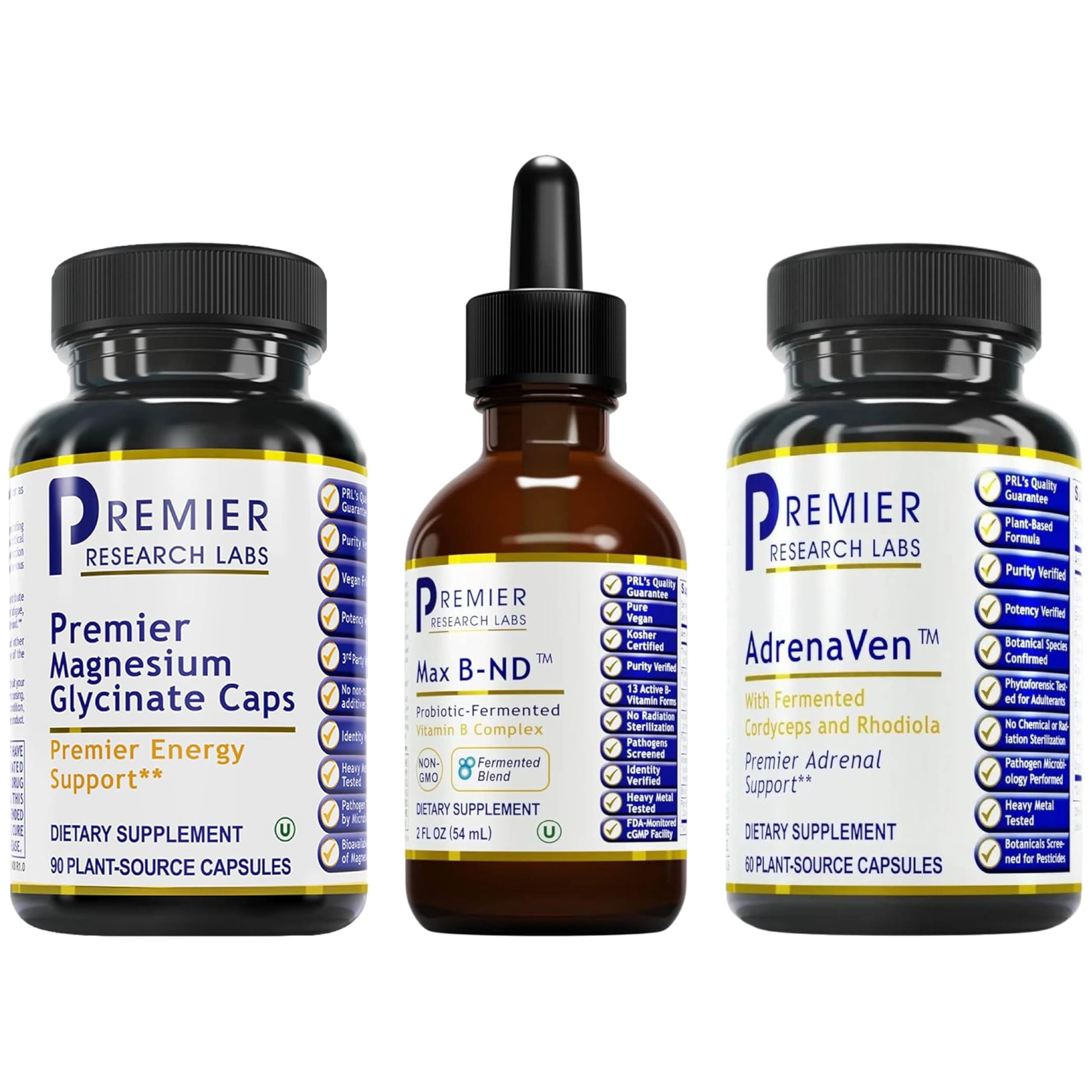 Premier Research Labs Magnesium Glycinate, Max BN-D, & AdrenaVen Supplement Bundle - Pure Magnesium, Liquid Vitamin B Complex for Liver & Brain Health, Adrenal Support for Women & Men - Pack of 3 Premier Research Labs uk supplements