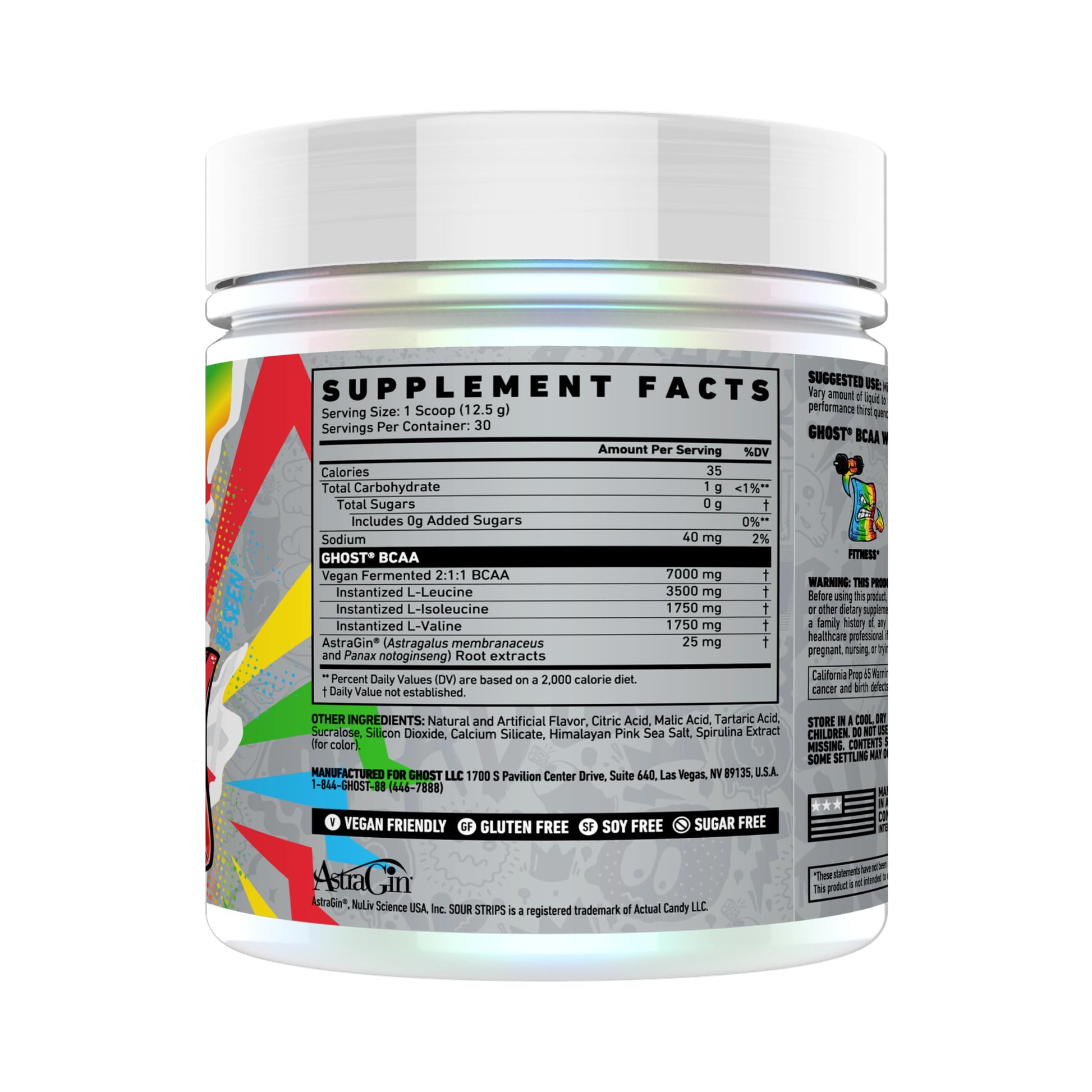 GHOST BCAA Powder Amino Acids Supplement, Sour Strips - 30 Servings - Sugar-Free Intra, Post & Pre Workout Amino Powder GHOST uk supplements