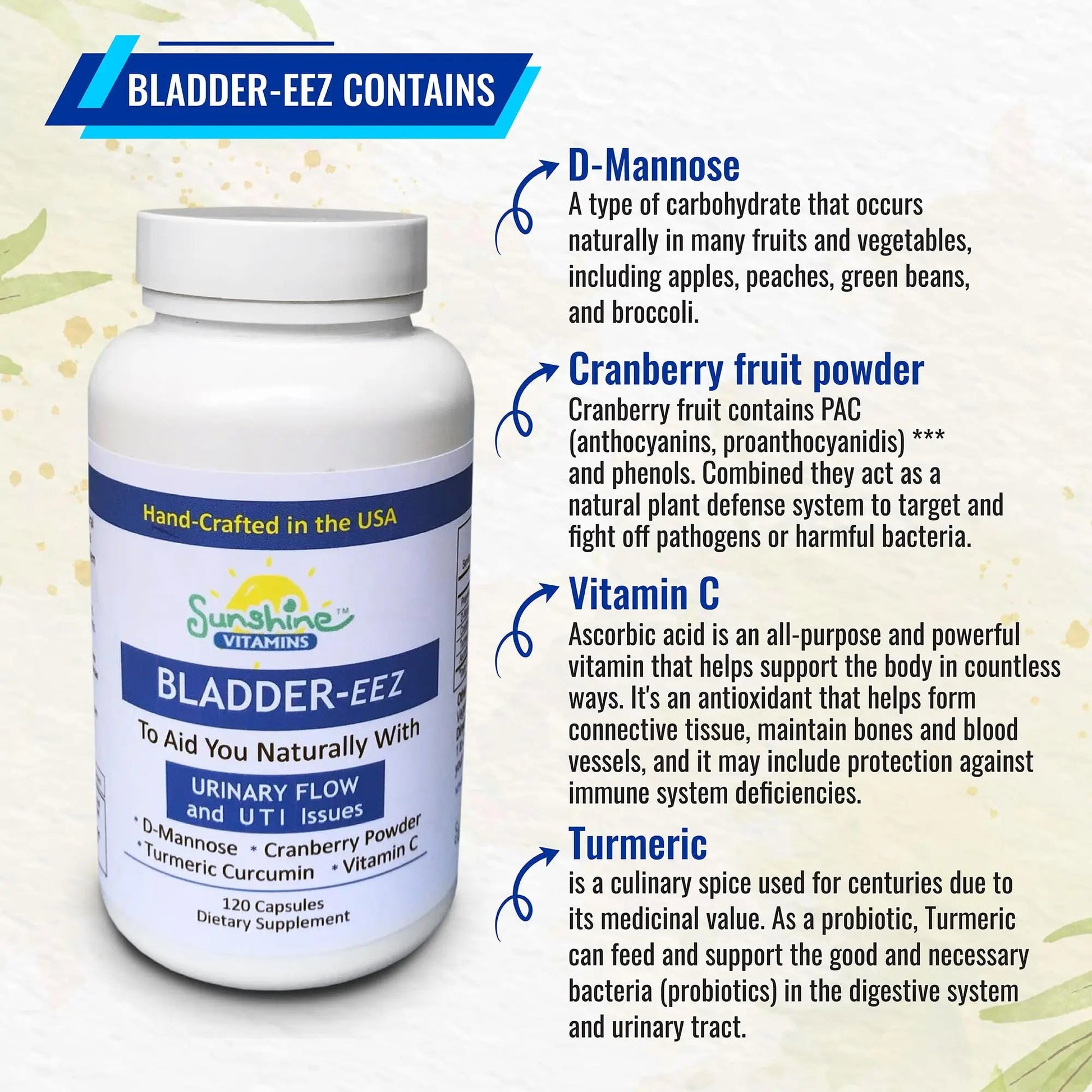 Sunshine Vitamins Bladder-EEZ | All-Natural Bladder Infection UTI Relief Support for Women with D-Mannose | Urinary Tract Infection Health with Immune System Support (1 Bottle of 120 Capsules) Sunshine Vitamins uk supplements