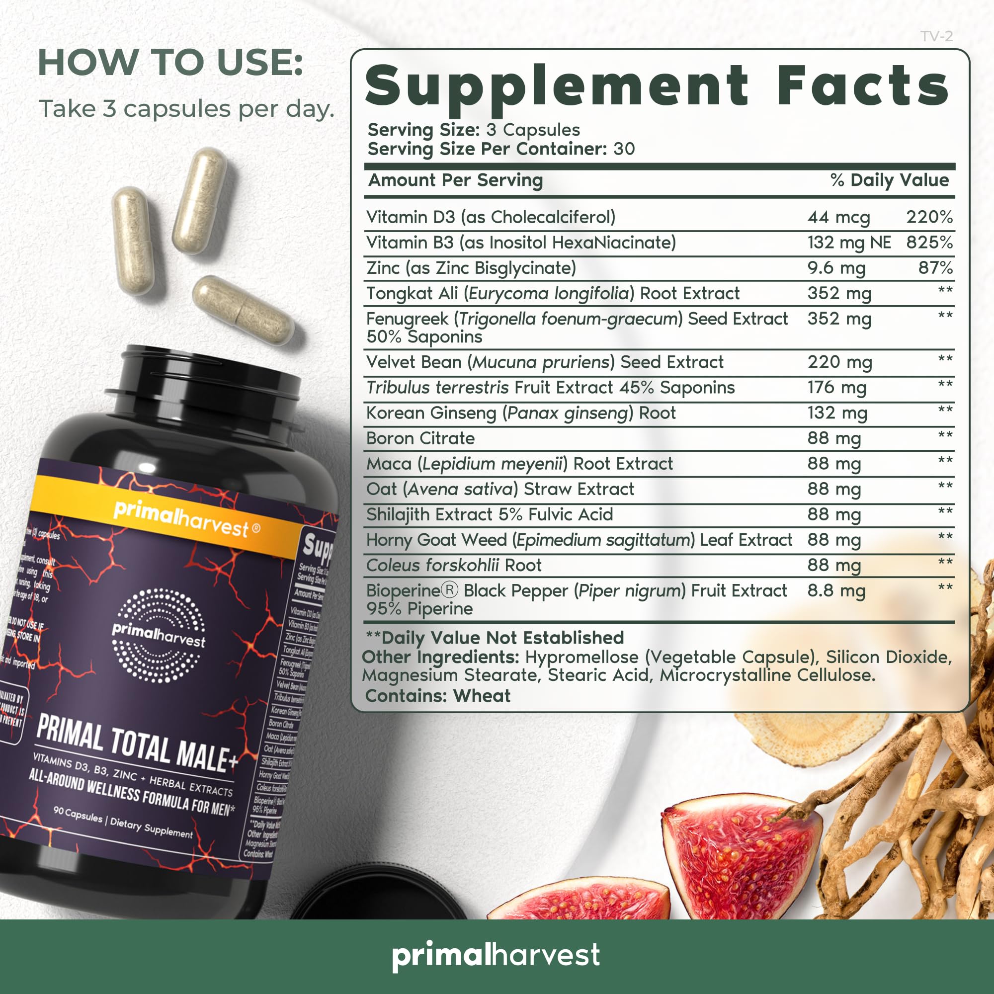 Primal Harvest Primal Total Male Natural Tribulus Terrestris, Fenugreek, Korean Ginseng Primal Harvest uk supplements