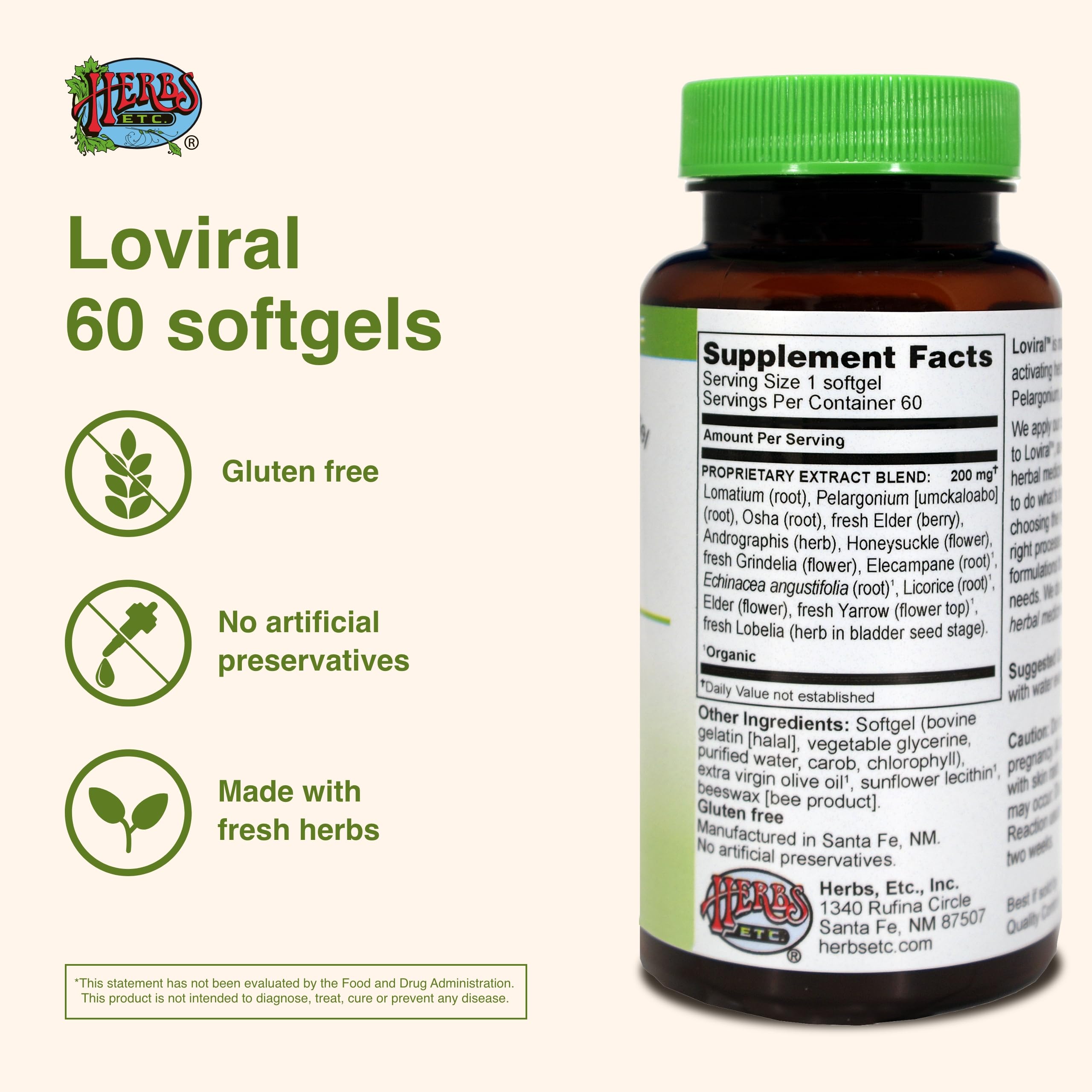 Herbs Etc. Loviral - Lung Health Supplement for Respiratory Defense & Support - Herbal Supplement with Lomatium, Pelargonium & OSHA - Gluten-Free - 60 Softgels (60 Servings) Herbs Etc. uk supplements
