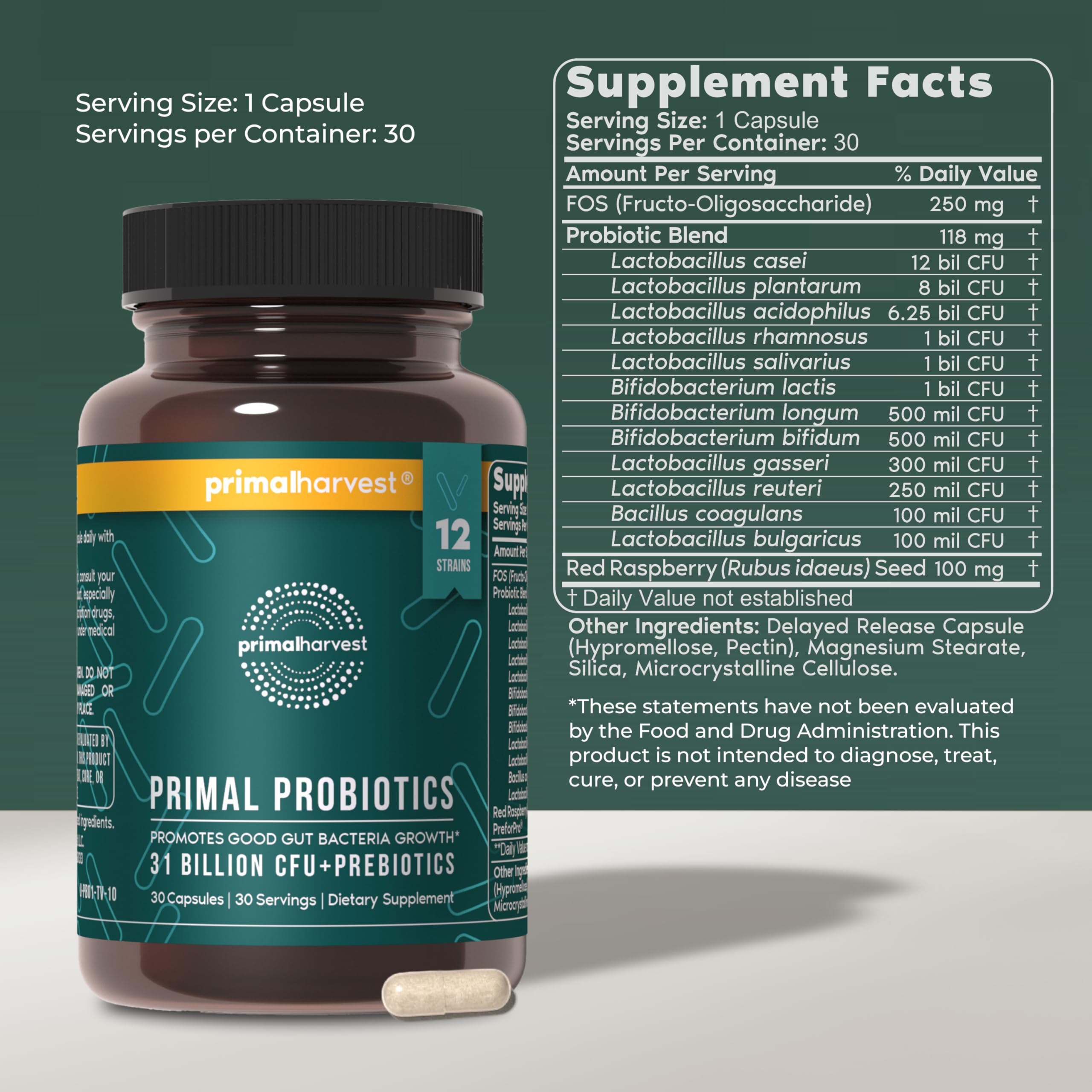 Primal Harvest Probiotics for Women & Men Daily Probiotic Supplement with 12 Strains for Gut & Digestive Health 30 Capsules Primal Harvest uk supplements