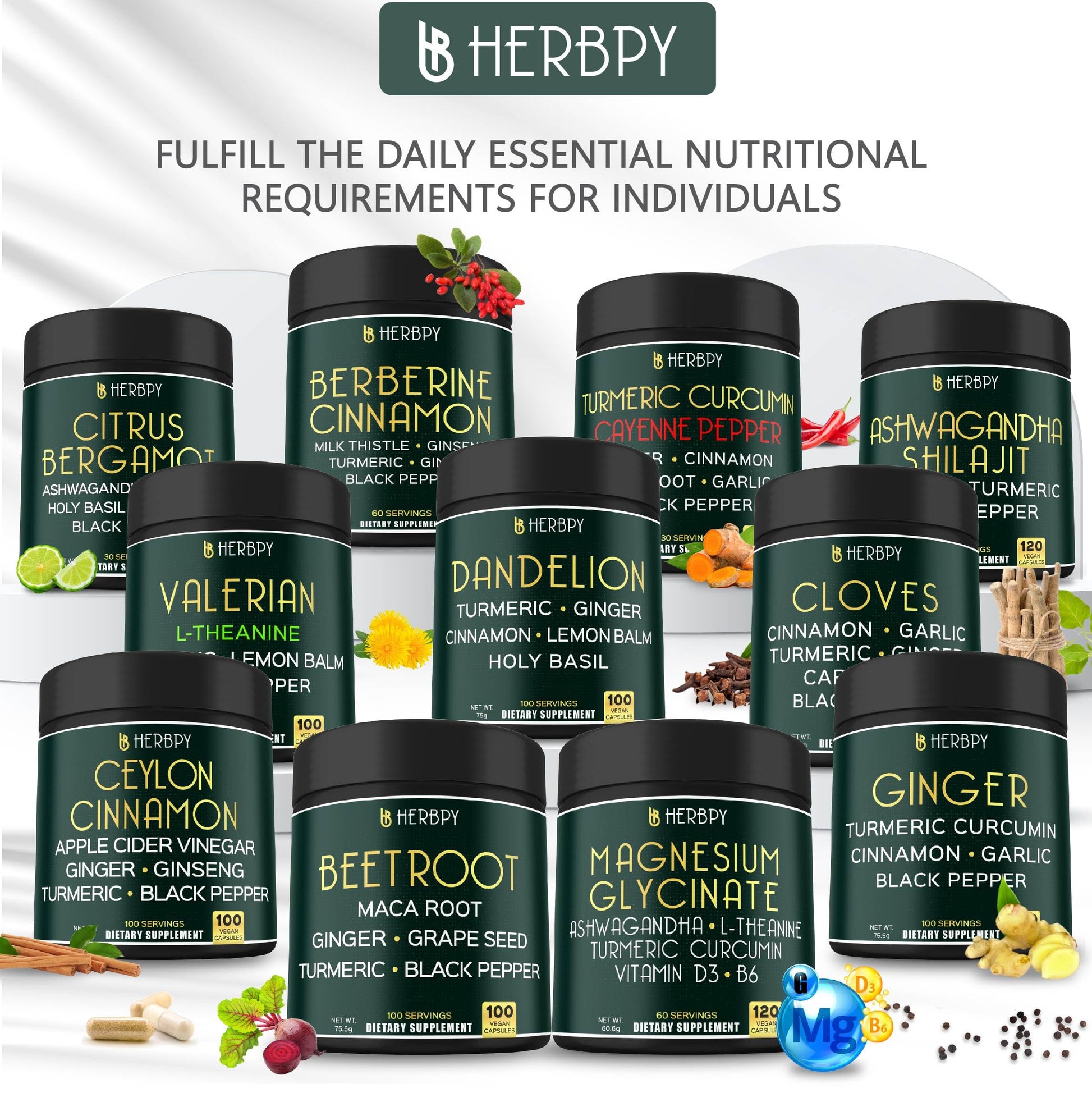 Herbpy 7in1 Clove Supplement Rich in Vitamins & Minerals Supports Digestion, Immune & Heart Health with Cinnamon, Turmeric, Ginger, Cardamom, Garlic & Black Pepper - 100 Vegan Capsules Herbpy uk supplements