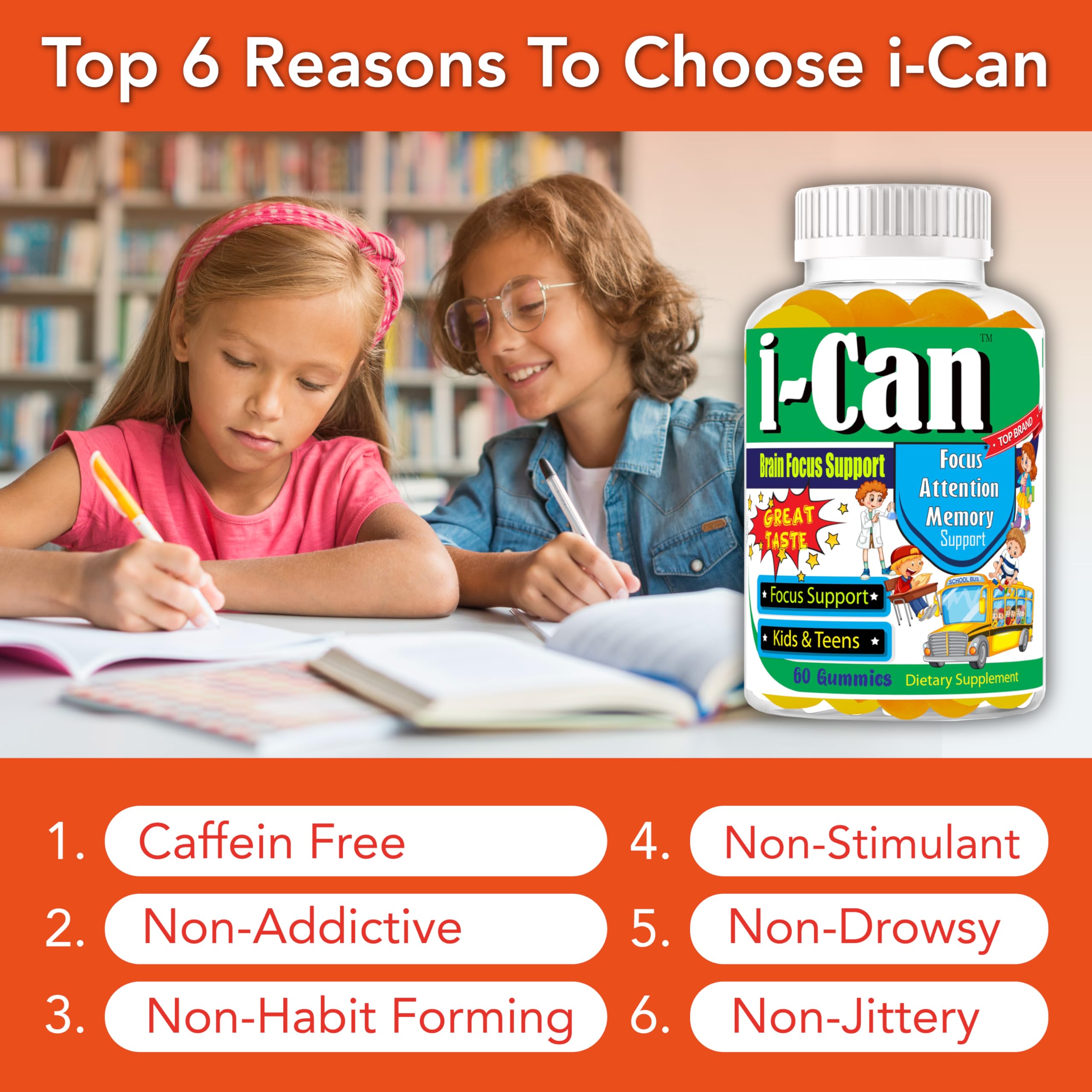 I-Can Focus Gummies for Kids & Teens, Omega 3 Gummies with DHA & EPA, Brain Health, Memory, Attention Support, Teen Brain Focus Vitamins, Non-Fishy Taste, Low Sugar, 60 Count Celebrity LifeStyle Product uk supplements