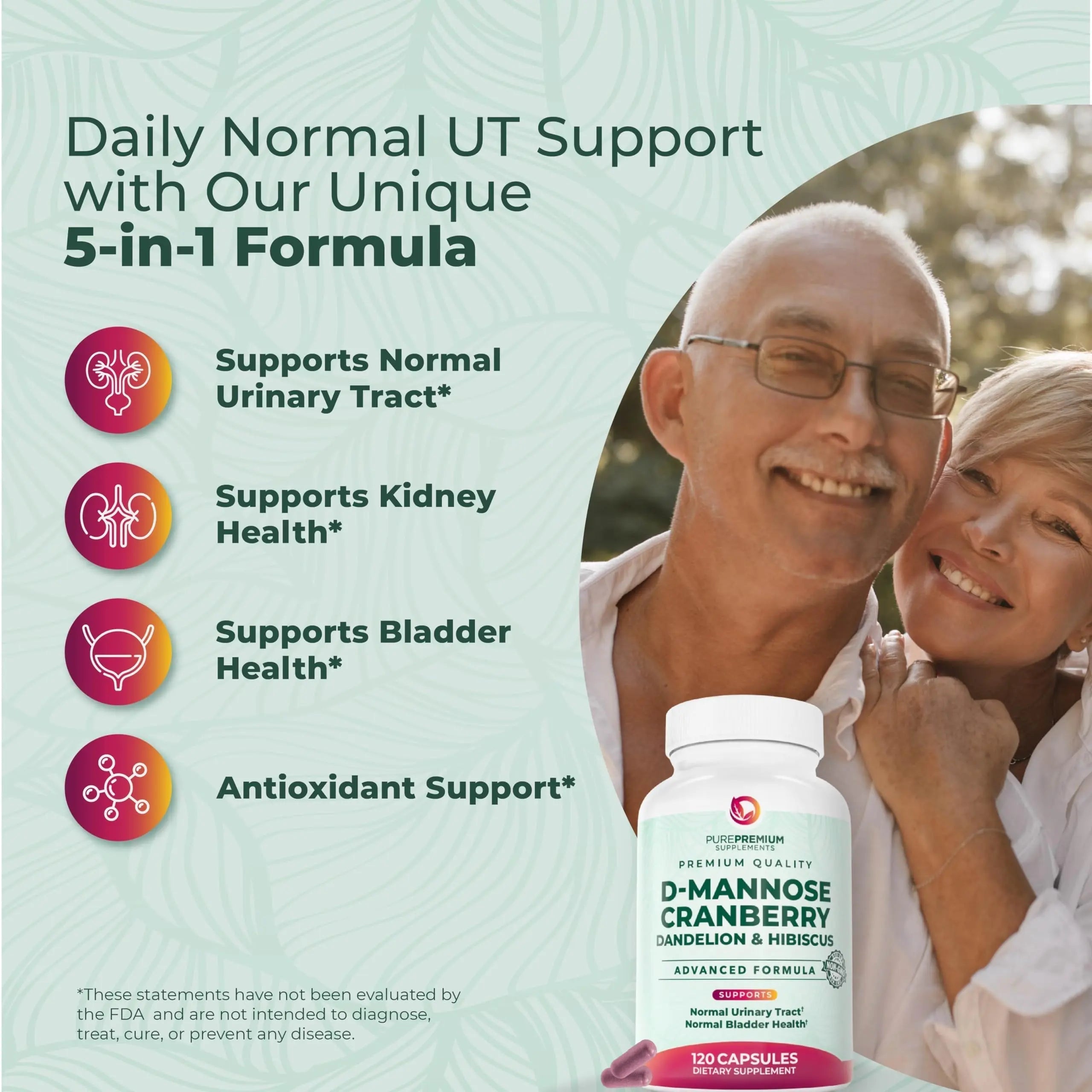 PurePremium D-Mannose with Cranberry, Hibiscus & Dandelion - 1000mg D-Mannose Supplements for Women Supports Urinary Tract Health & Bladder Health - Made in USA, Vegan, 120 Capsules, 2 Month Supply PurePremium Supplements uk supplements