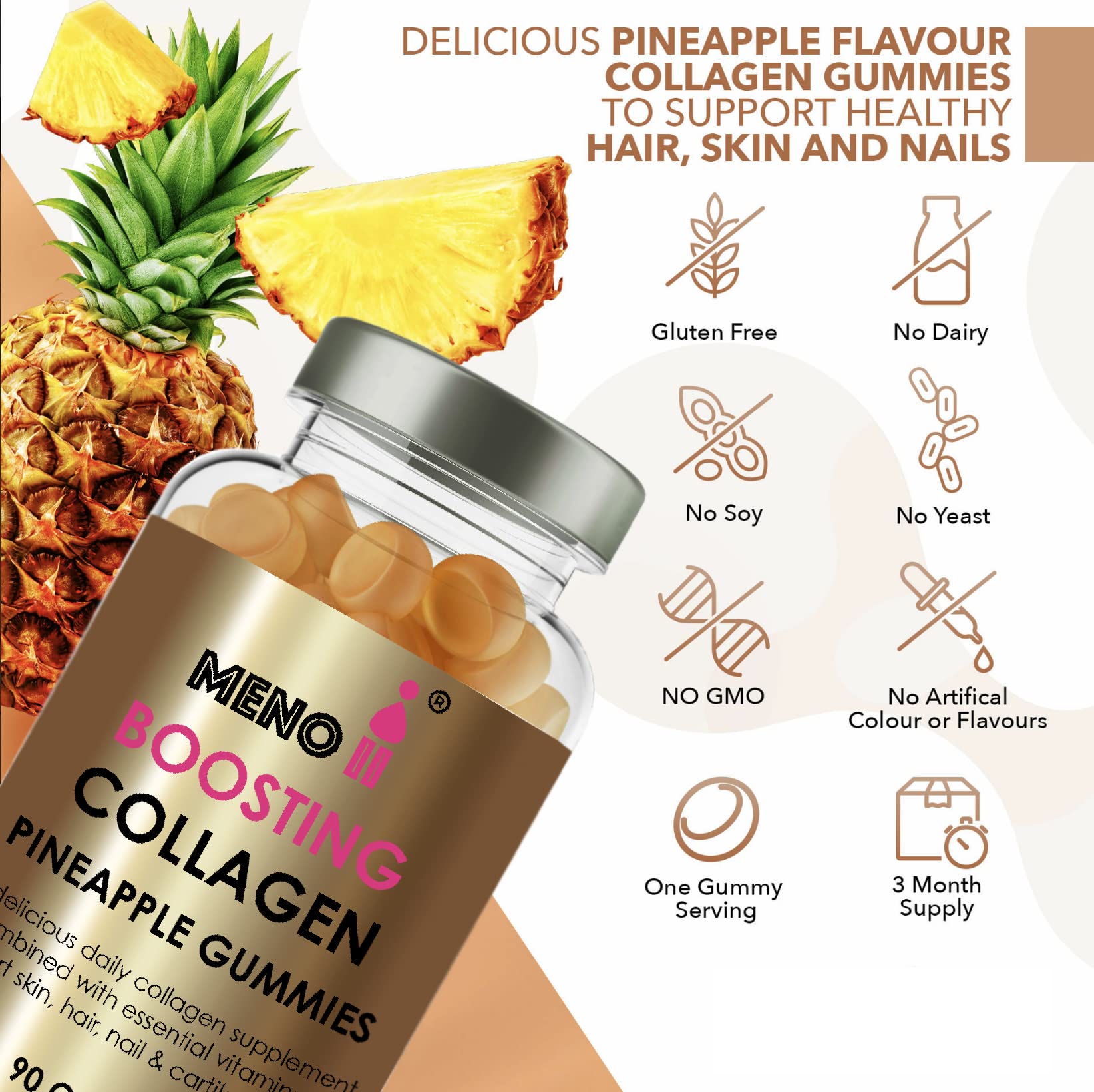 Meno® Boosting Collagen Natural Pineapple 90 Gummies Meno II uk supplements