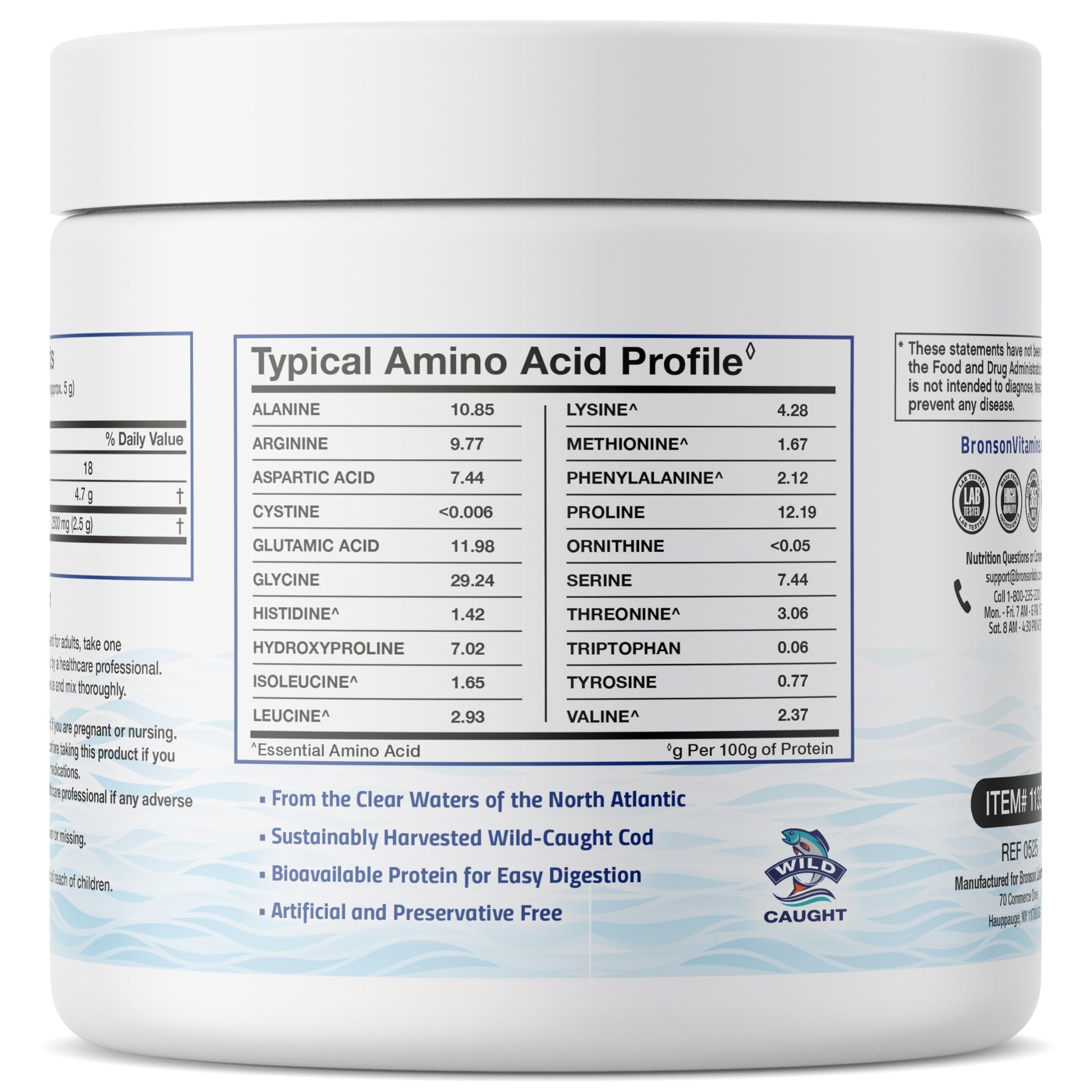 Bronson Marine Collagen Peptides Hydrolyzed Protein Powder 100% Wild Caught Nordic Cod Verified Sustainable Source for Joints Skin Hair Nails & Bones 150g (5.29oz) Bronson uk supplements