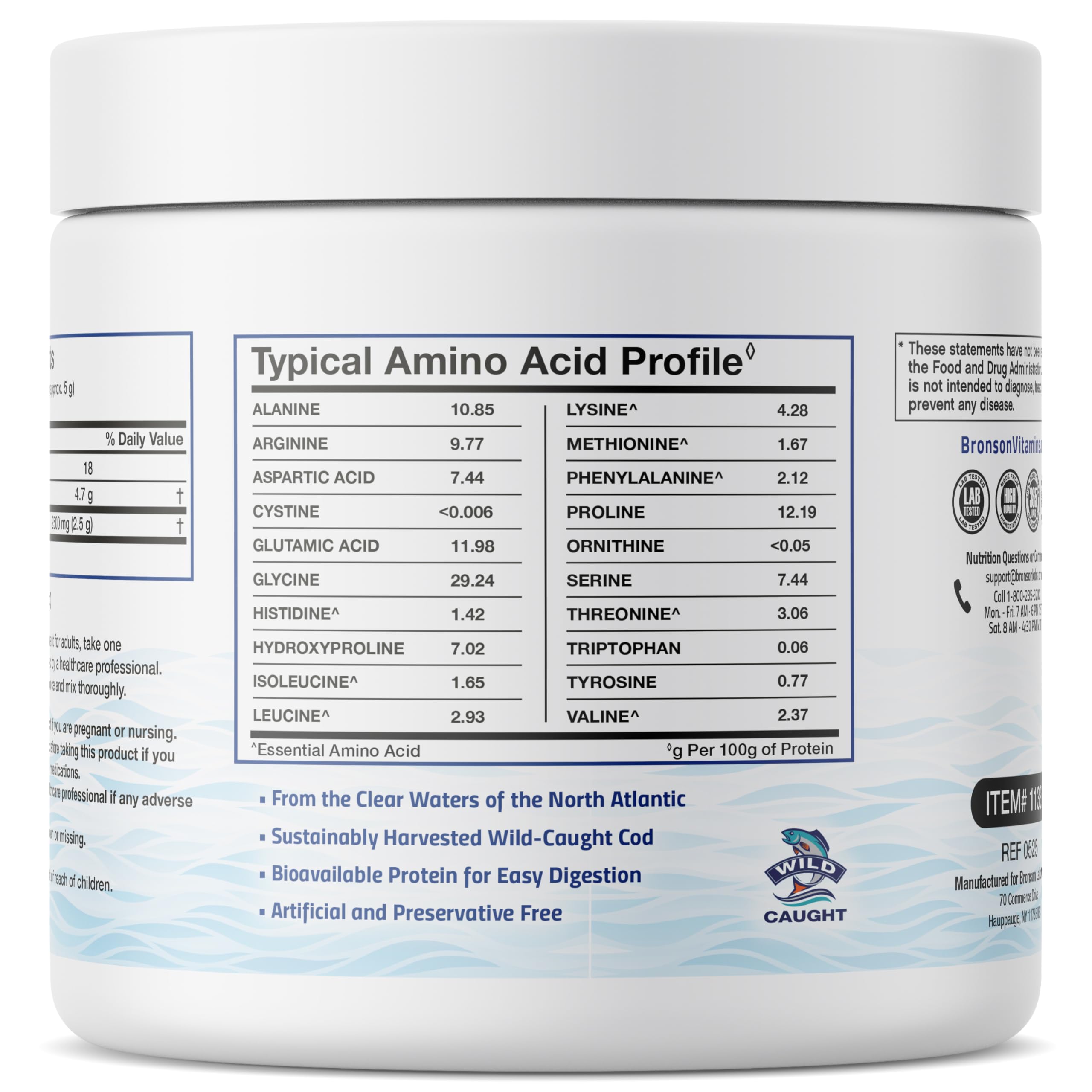 Bronson Marine Collagen Peptides Hydrolyzed Protein Powder 100% Wild Caught Nordic Cod Verified Sustainable Source for Joints Skin Hair Nails & Bones 150g (5.29oz) Bronson uk supplements