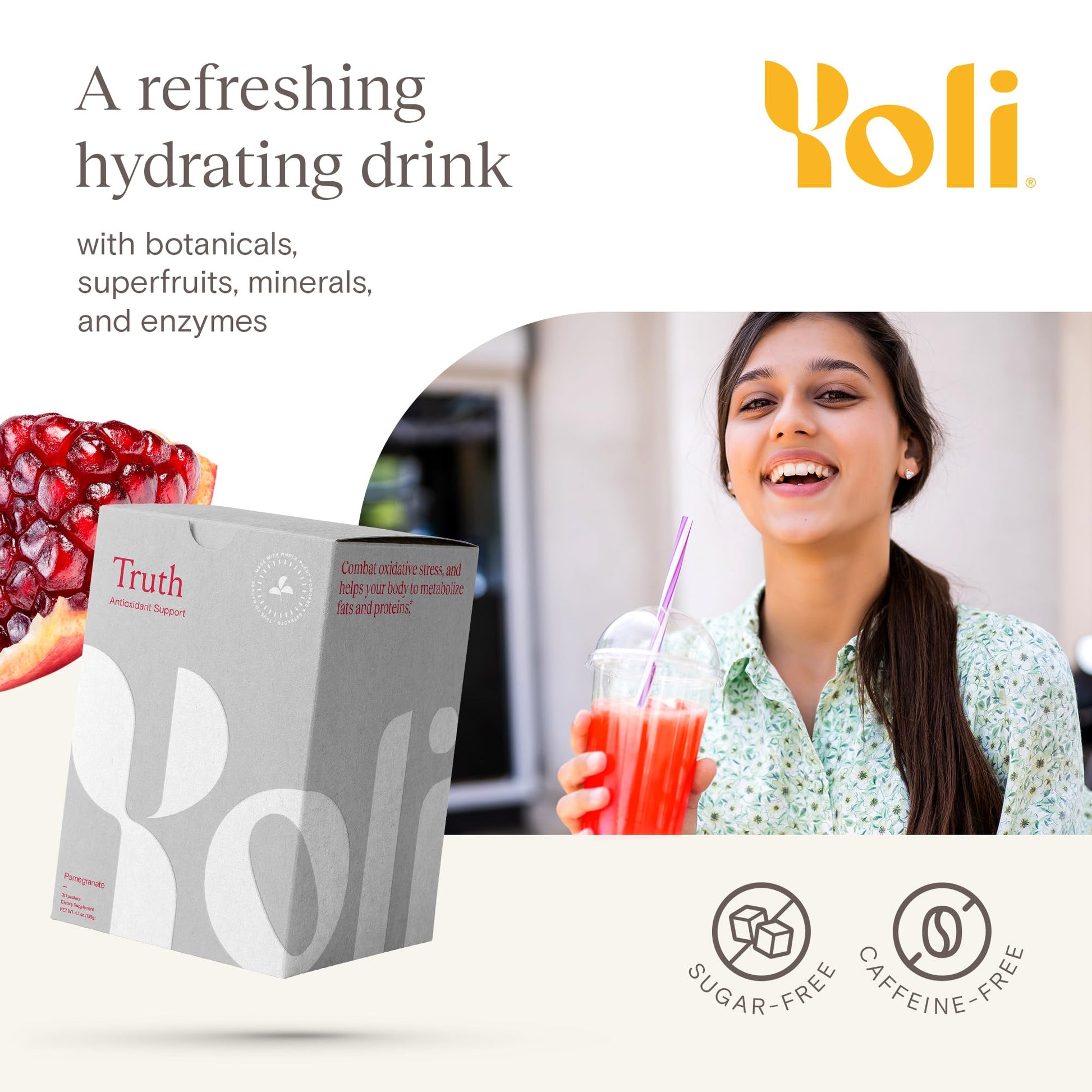Yoli® Truth Antioxidant and Immune Support Supplement with Vitamin C, Botanicals, Superfruits, and Minerals - Pomegranate, 30 Packets Yoli uk supplements