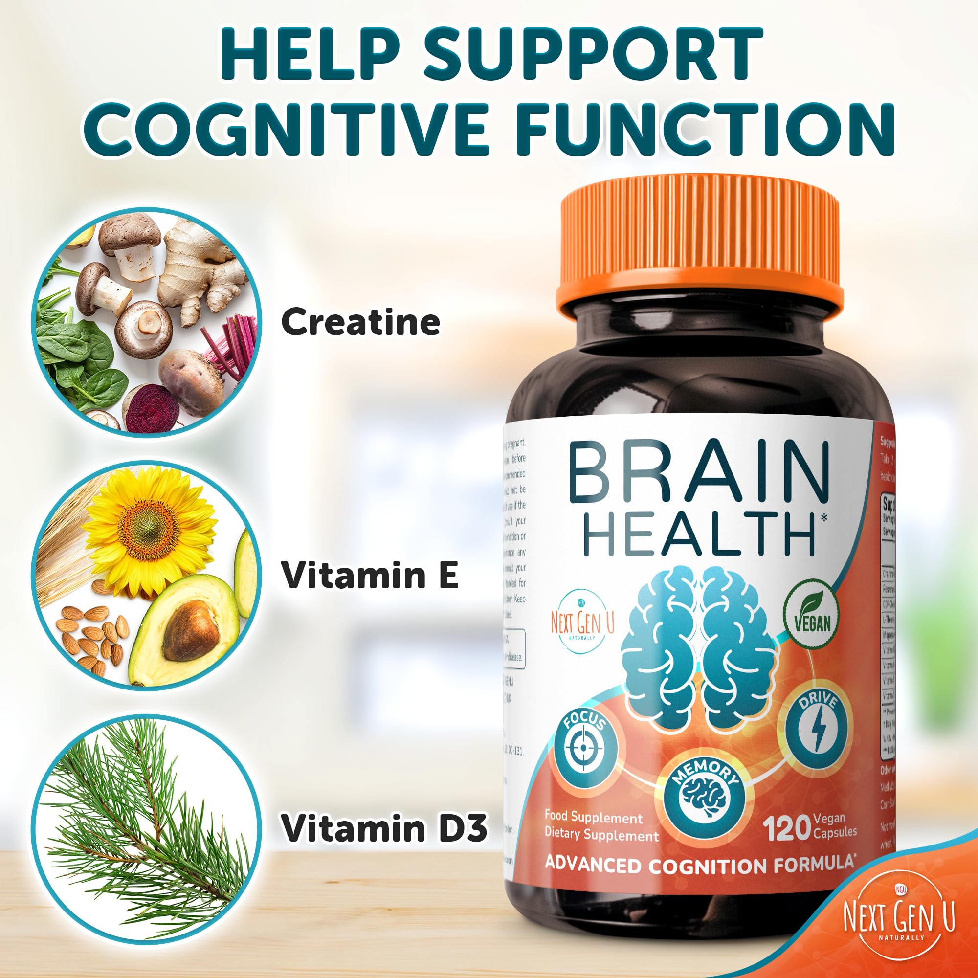 Brain Supplement - 120 Vegan Capsules - Dietary Nootropic May Help Memory, Cognitive Function & Focus - Formulation with Amino Acids, Polyphenols & B Vitamins - for Women, Men & Seniors - by NextGenU NGU Next Gen U uk supplements