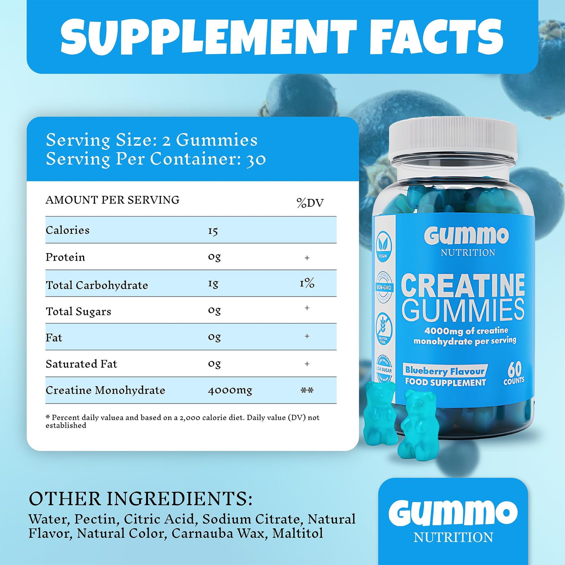 Creatine Monohydrate Gummies 4000mg for Men & Women - 60 Chewable Creatine GUMMO NUTRITION uk supplements