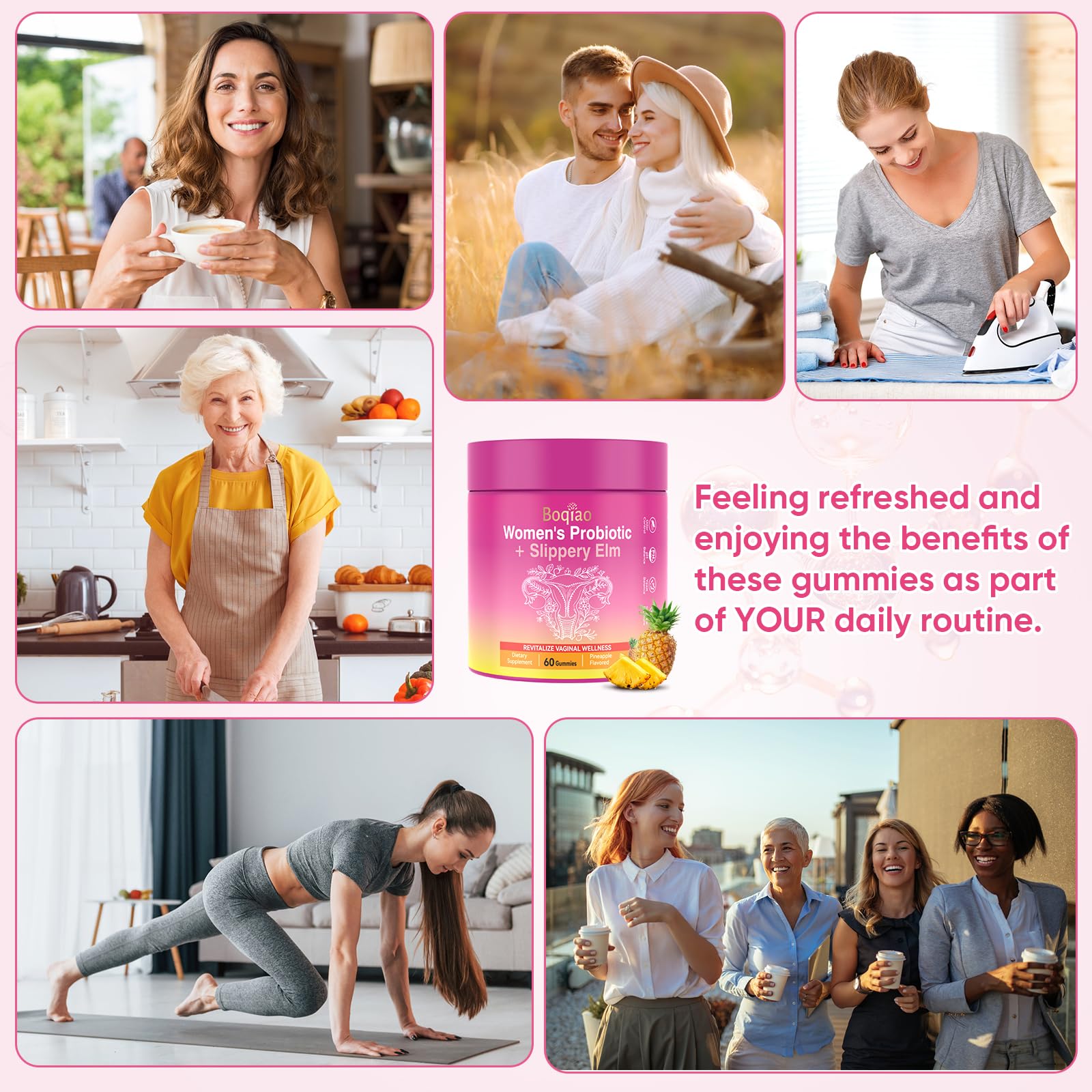 Feminine Probiotics Gummies with Slippery Elm - 60 Pineapple Gummies for Women ph Balance, Vaginal Probiotics Supports Flora, Gut Health & Immune System, Prebiotics & Lactobacillus Blend (Pineapple) Boqiao uk supplements