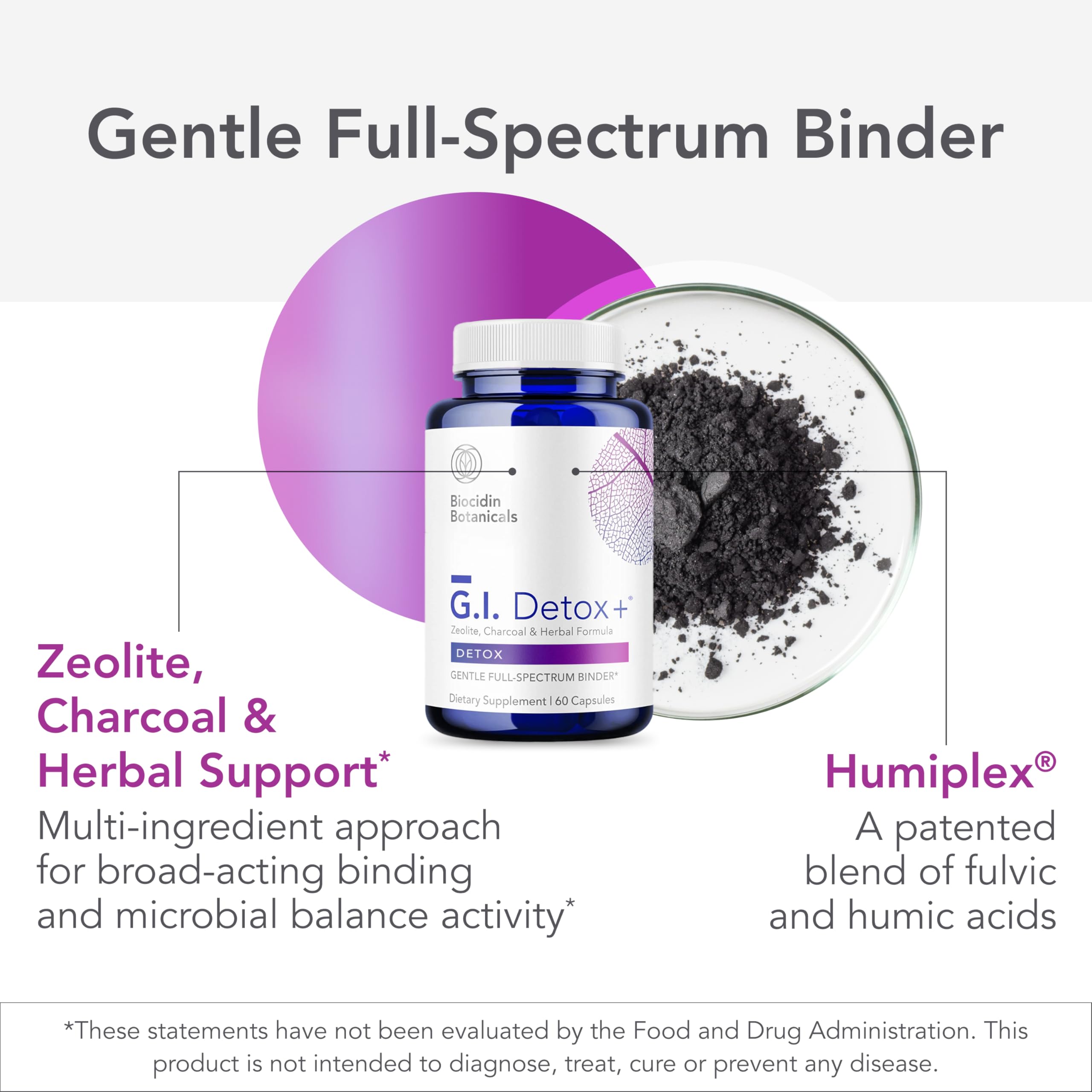 Biocidin G.I. Detox+ Activated Charcoal Binder & Zeolite Detox Supplements with Silica - Helps Bind & Clear Toxins - Supports Full Body Cleansing and May Reduce Bloating (60 Capsules) Bio-Botanical Research uk supplements