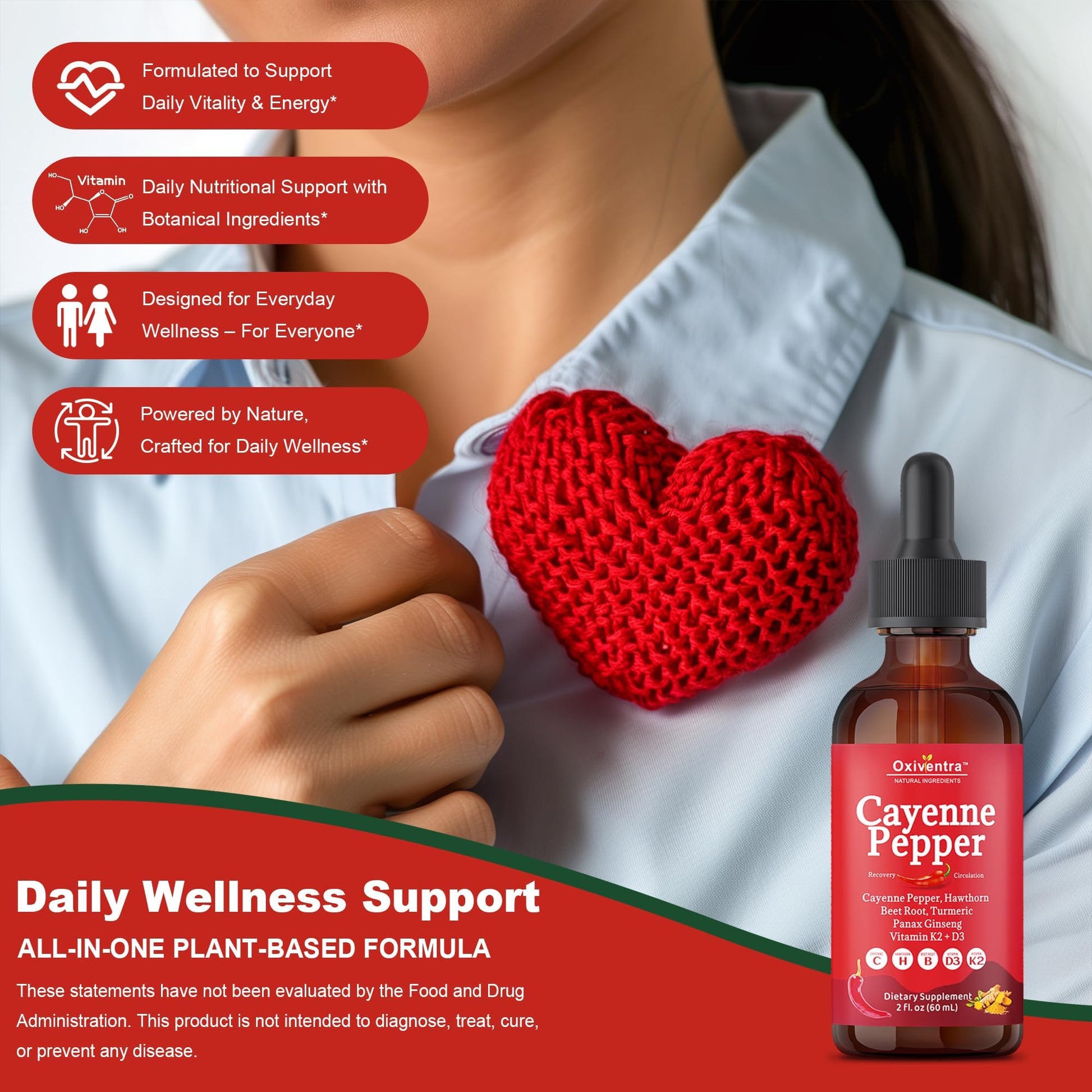 Cayenne Pepper Drops Liquid Supplement Smooth & Sweet Herbal Liquid + Hawthorn Berry, Vitamin D3 K2 Beet Root Powder, Ceylon Cinnamon, Turmeric Curcumin, Organic Panax Ginseng - 2fl oz Oxiventra uk supplements