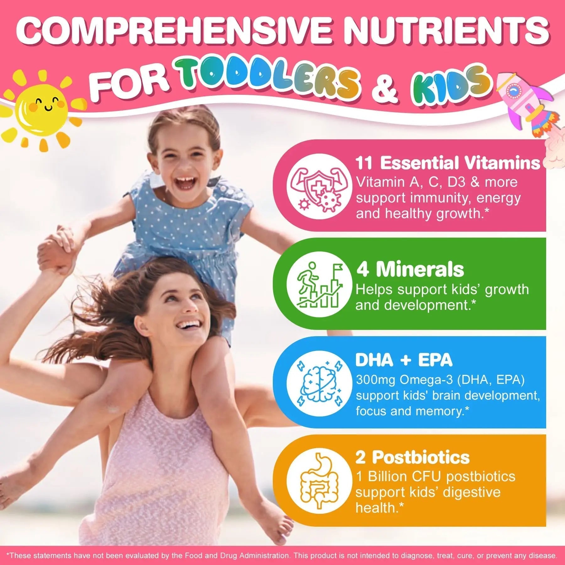 Organic Toddler Multivitamin Gummies + Omega-3 (DHA/EPA), Postbiotics | kids 2+ multivitamin | Vitamins A C D3 Methyl B12 Folate Zinc EnvyCure uk supplements