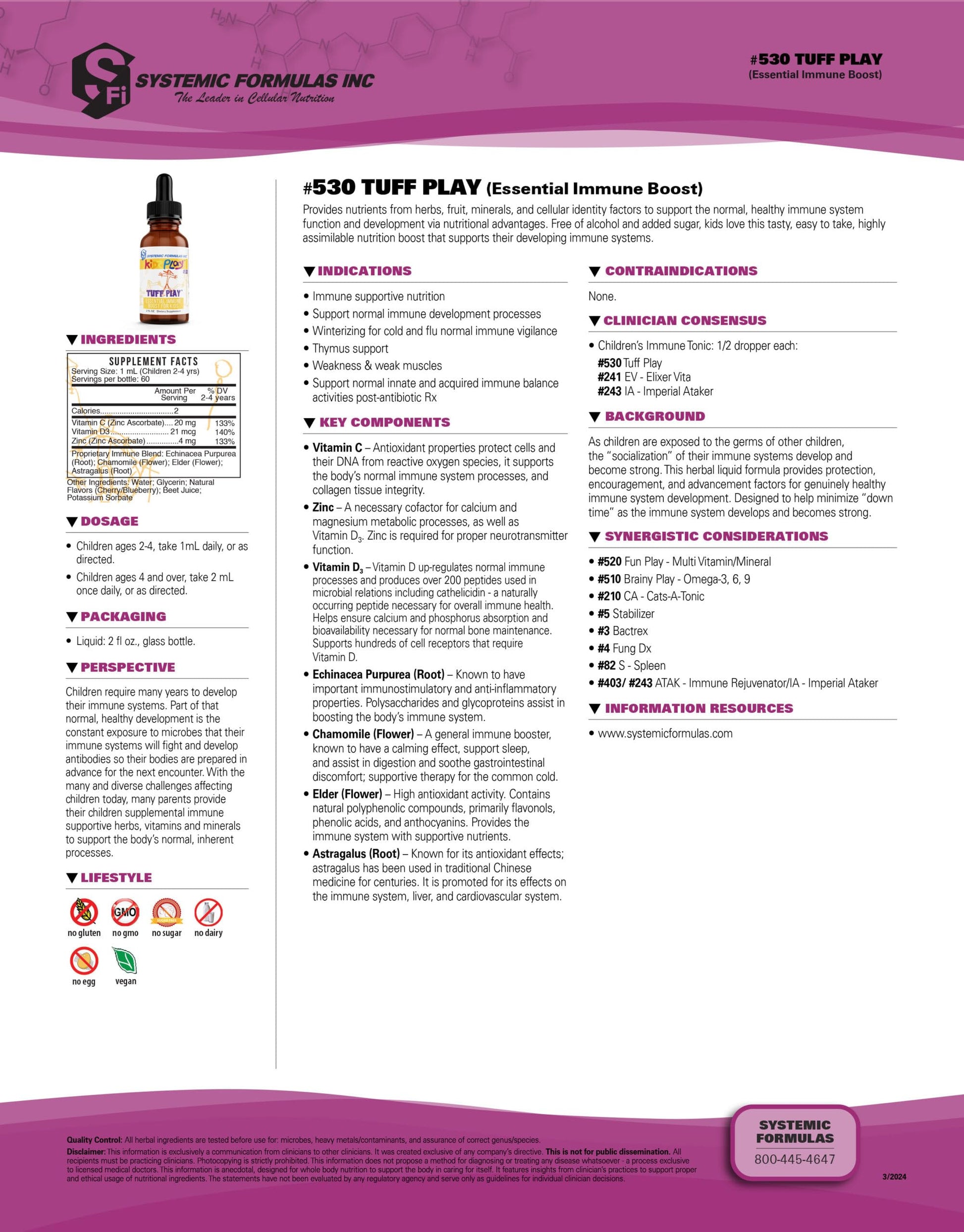 Systemic Formulas Tuff Play Kids Immune Support Supplement, 2 Fl Oz, with Vitamins C, D3 and Zinc #530 Systemic Formulas uk supplements