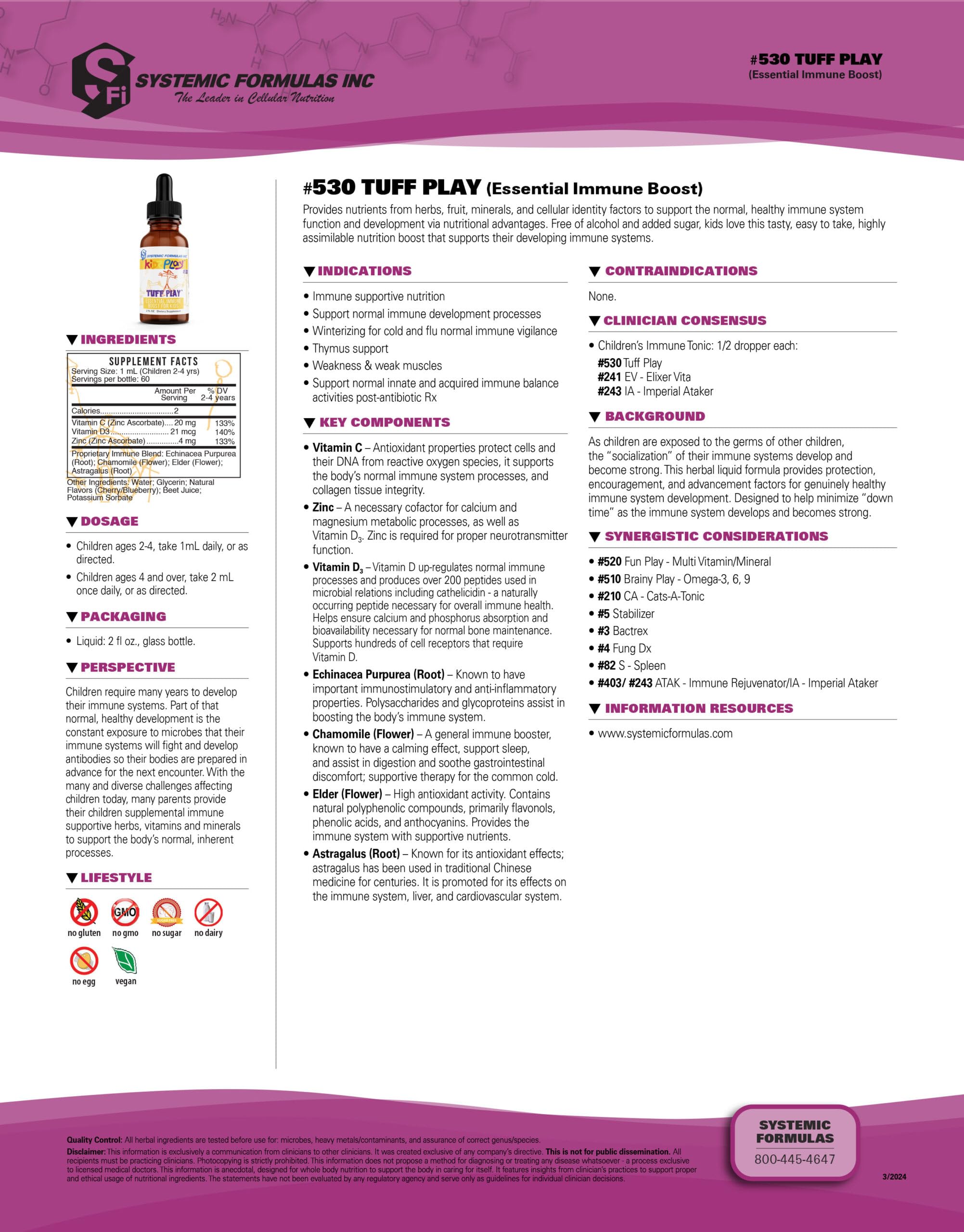 Systemic Formulas Tuff Play Kids Immune Support Supplement, 2 Fl Oz, with Vitamins C, D3 and Zinc #530 Systemic Formulas uk supplements