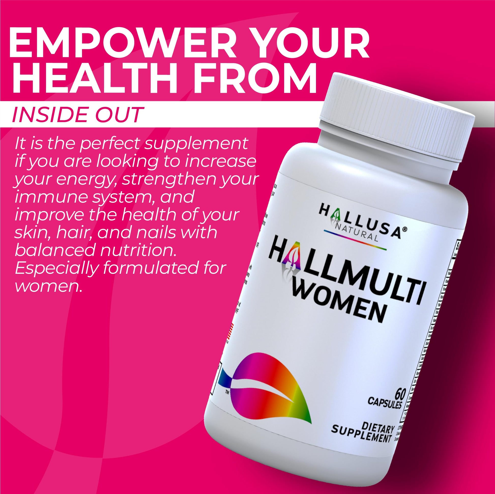 Women’s Multivitamin 18+ Vitamins & Minerals | Biotin, Folic Acid, Zinc, Calcium, Magnesium & Vitamin D | Hair, Skin & Nails Support, Energy Hallusa Natural uk supplements