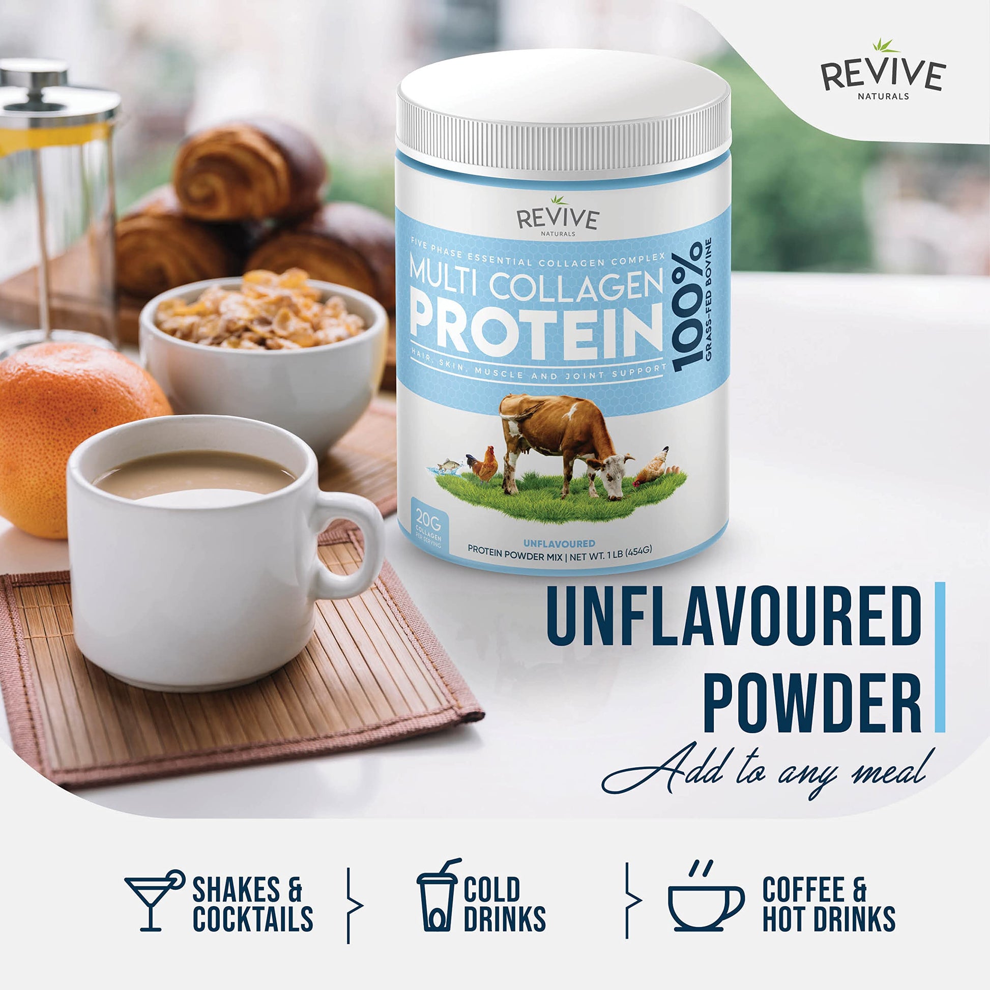Revive Naturals Multi Collagen Hydrolyzed Protein Powder (16oz) - Types I, II, III, V & X Revive Naturals uk supplements